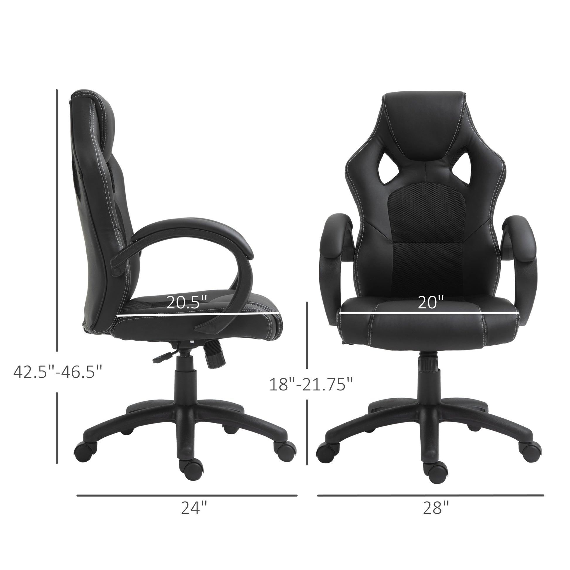 Racing Gaming Chair - Black Faux Leather Ergonomic Office Chair-Office Products > Office Furniture > Office Chairs > Executive & Manager Chairs-DECOROLALA