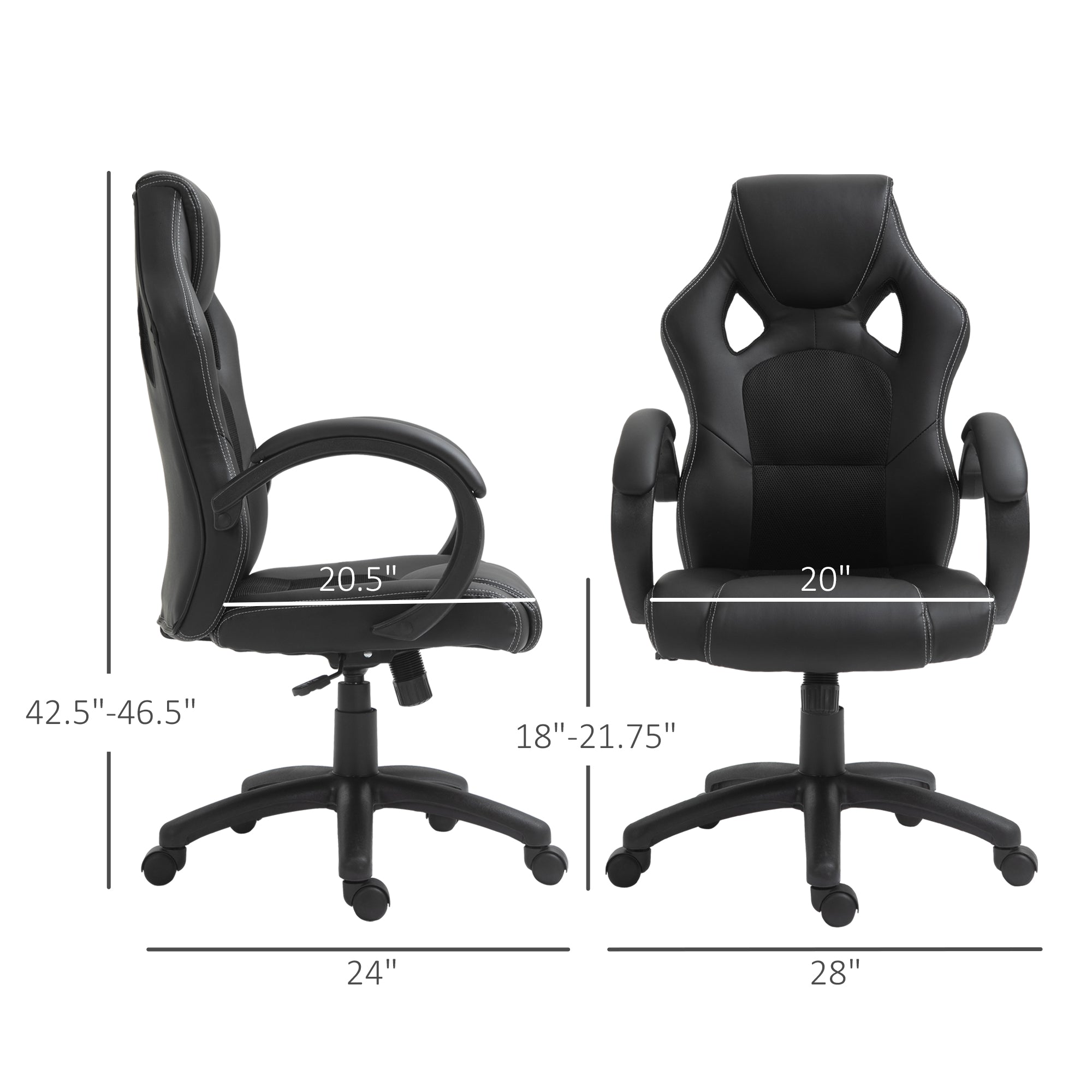 Racing Gaming Chair - Black Faux Leather Ergonomic Office Chair-Office Products > Office Furniture > Office Chairs > Executive & Manager Chairs-DECOROLALA