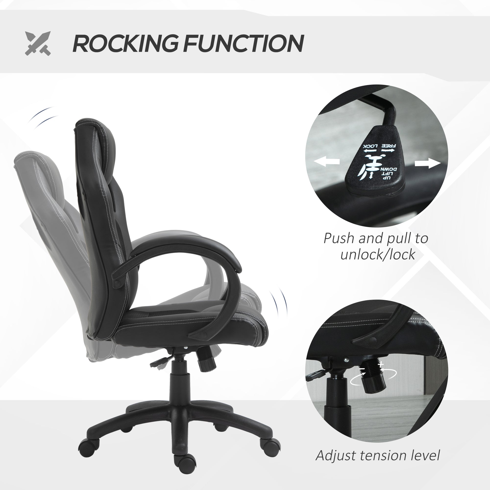 Racing Gaming Chair - Black Faux Leather Ergonomic Office Chair-Office Products > Office Furniture > Office Chairs > Executive & Manager Chairs-DECOROLALA