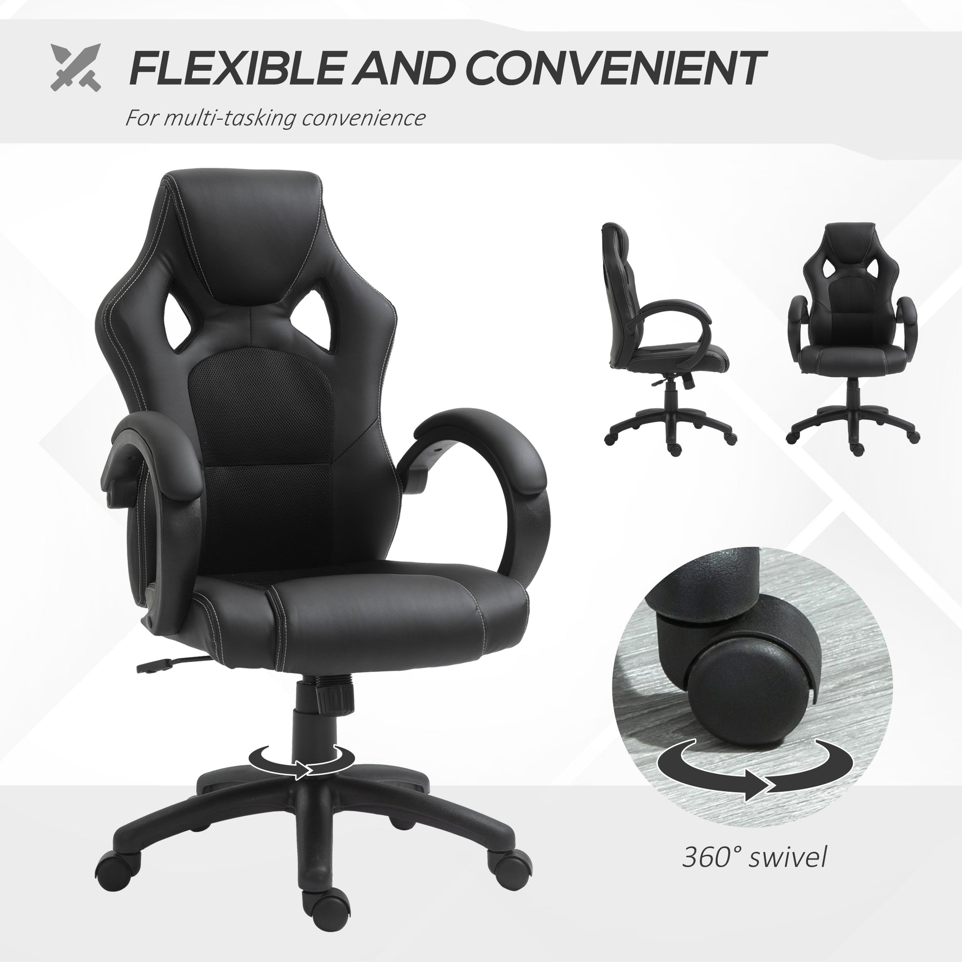 Racing Gaming Chair - Black Faux Leather Ergonomic Office Chair-Office Products > Office Furniture > Office Chairs > Executive & Manager Chairs-DECOROLALA