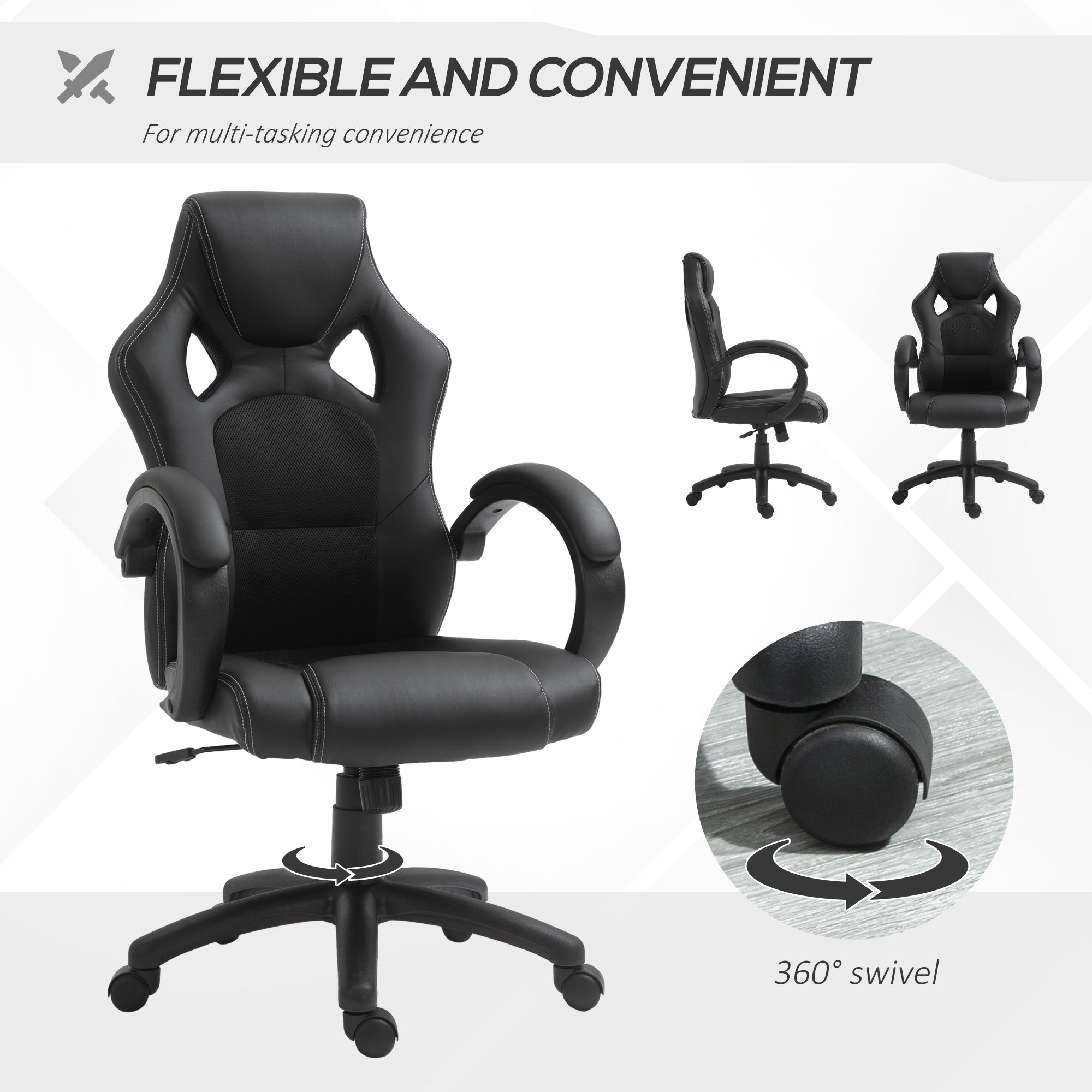 Racing Gaming Chair - Black Faux Leather Ergonomic Office Chair-Office Products > Office Furniture > Office Chairs > Executive & Manager Chairs-DECOROLALA