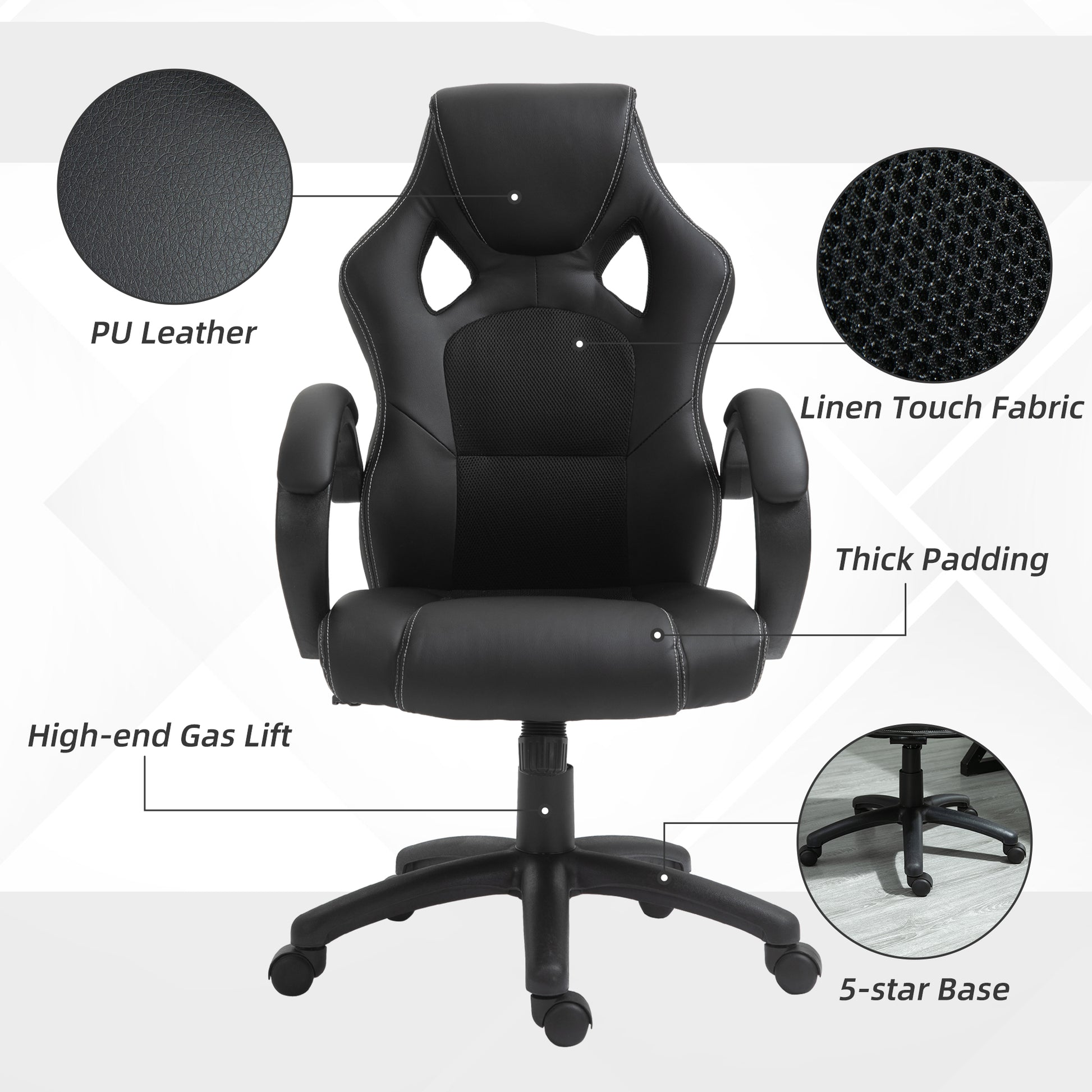 Racing Gaming Chair - Black Faux Leather Ergonomic Office Chair-Office Products > Office Furniture > Office Chairs > Executive & Manager Chairs-DECOROLALA