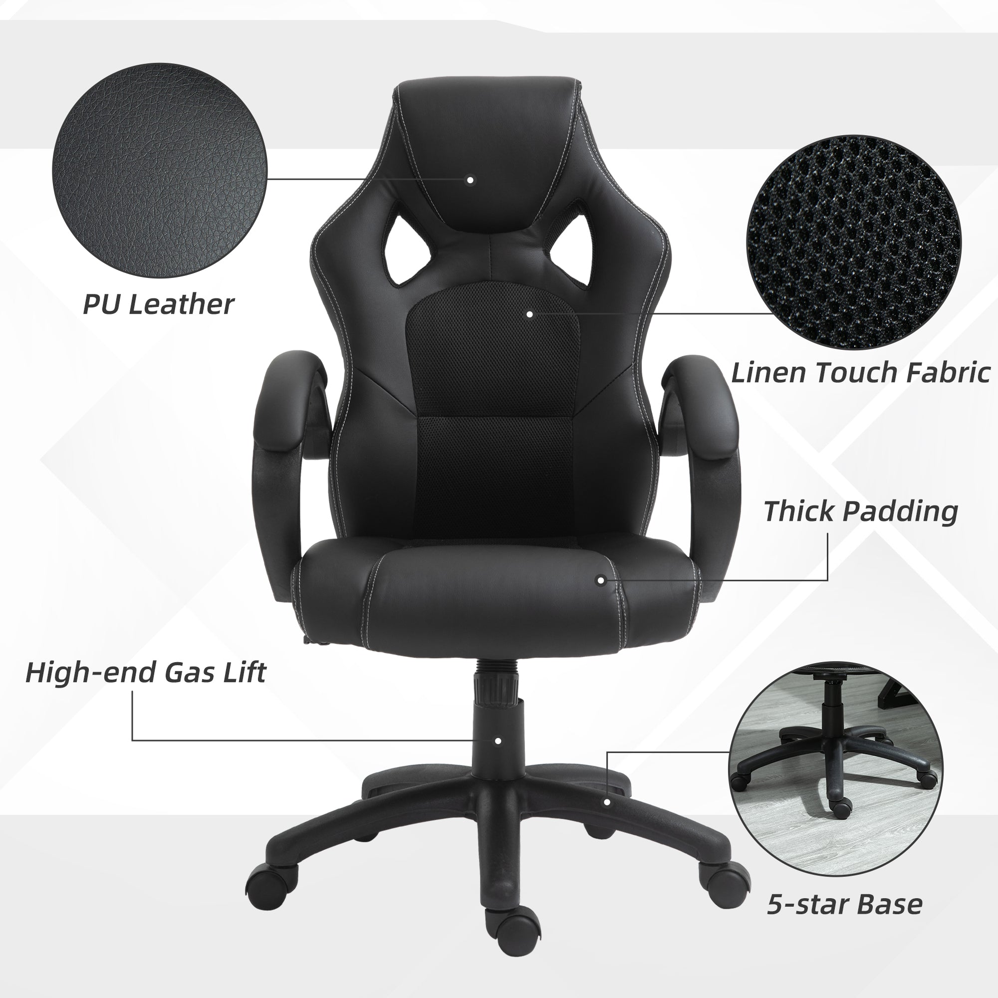 Racing Gaming Chair - Black Faux Leather Ergonomic Office Chair-Office Products > Office Furniture > Office Chairs > Executive & Manager Chairs-DECOROLALA