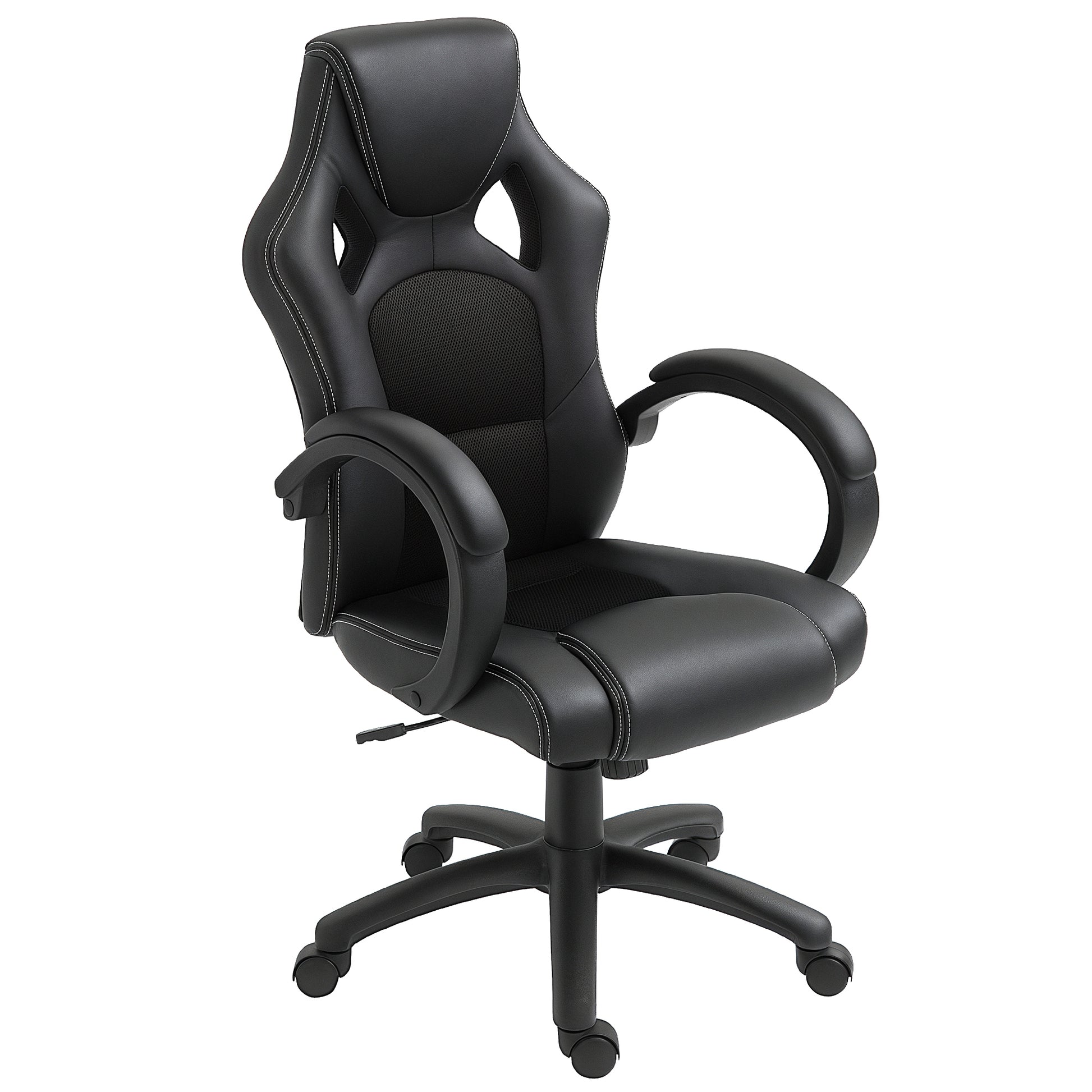 Racing Gaming Chair - Black Faux Leather Ergonomic Office Chair-Office Products > Office Furniture > Office Chairs > Executive & Manager Chairs-DECOROLALA