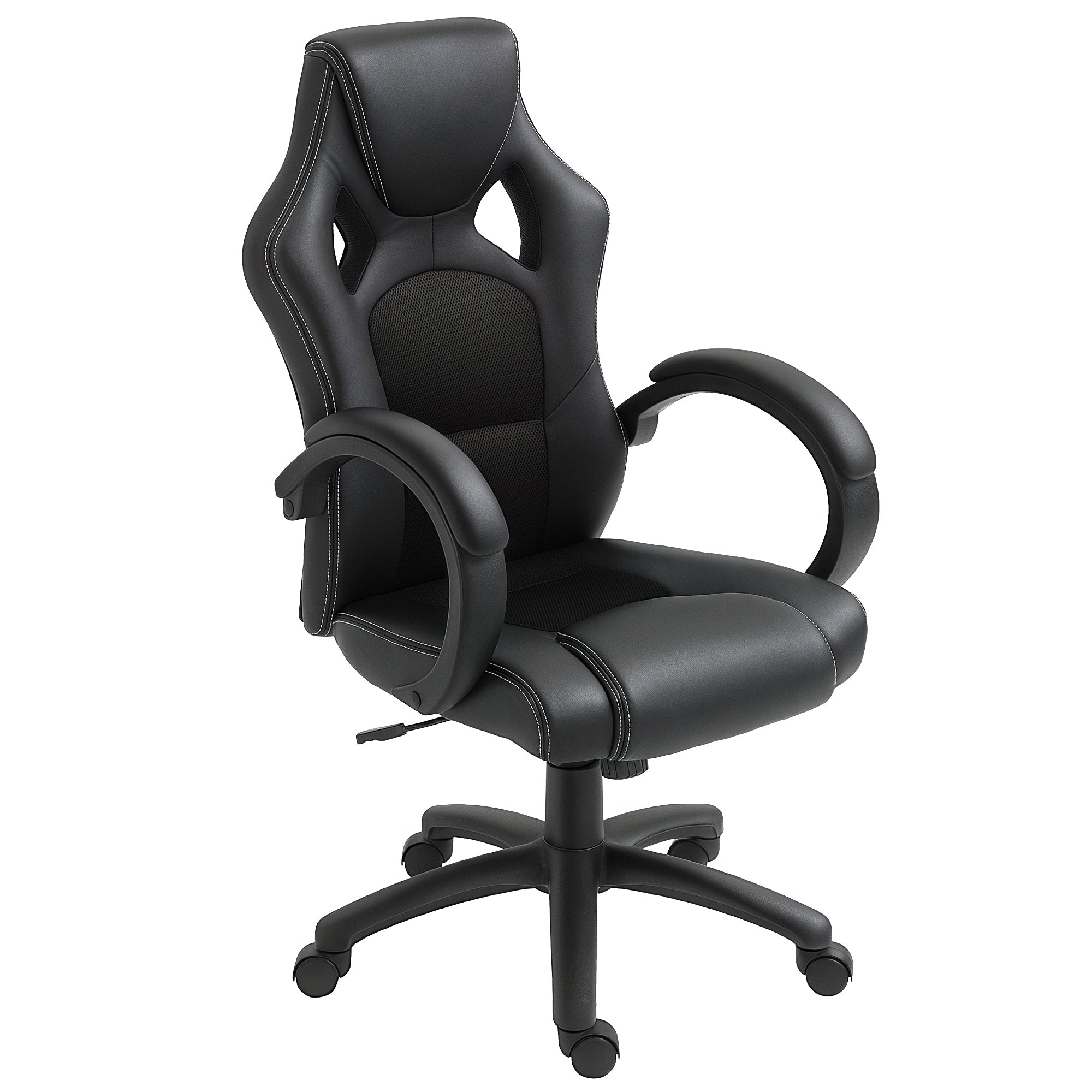 Racing Gaming Chair - Black Faux Leather Ergonomic Office Chair-Office Products > Office Furniture > Office Chairs > Executive & Manager Chairs-DECOROLALA