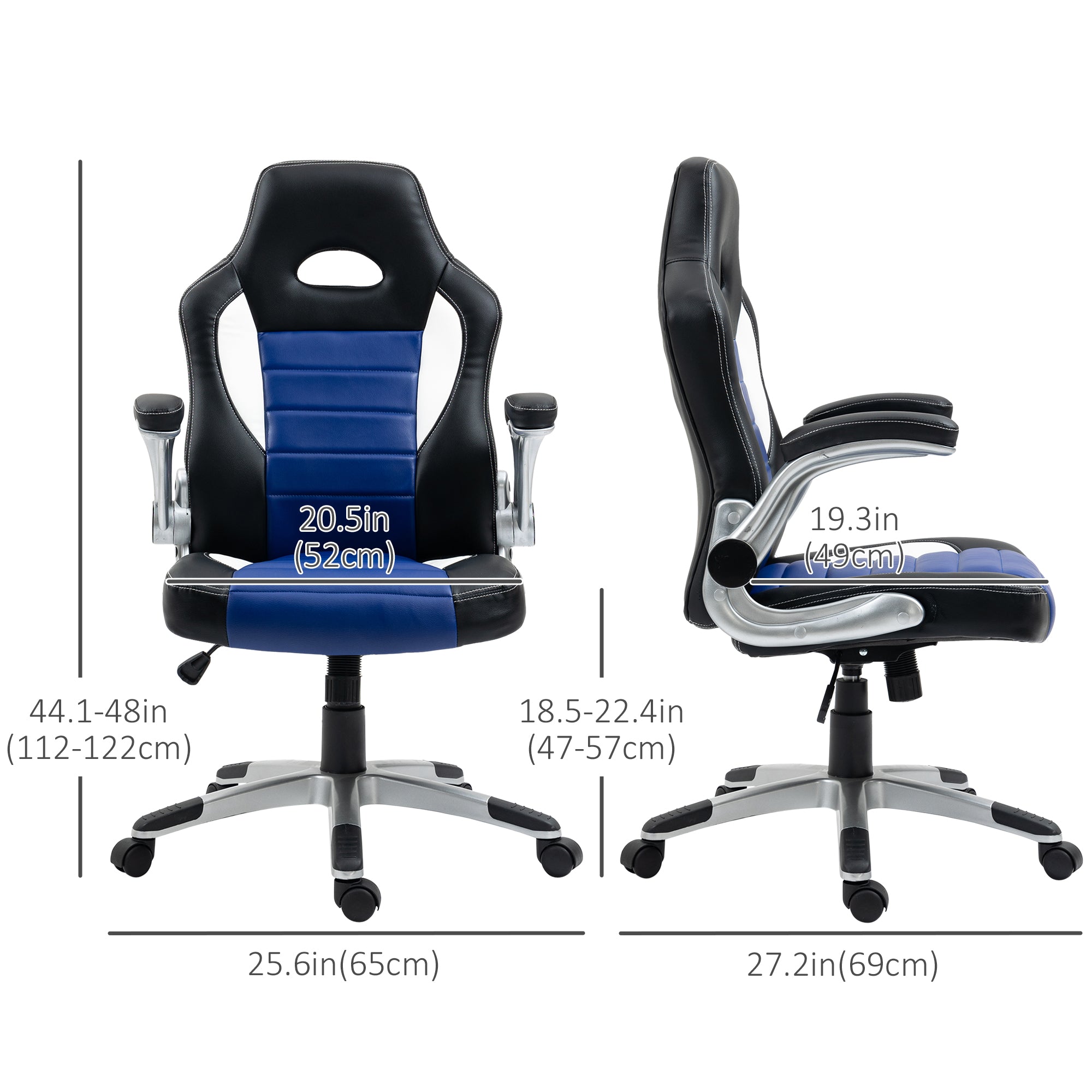 Racing Gaming Chair - Blue PU Leather Executive Office Chair-Office Products > Office Furniture > Office Chairs > Video Game Chairs-DECOROLALA