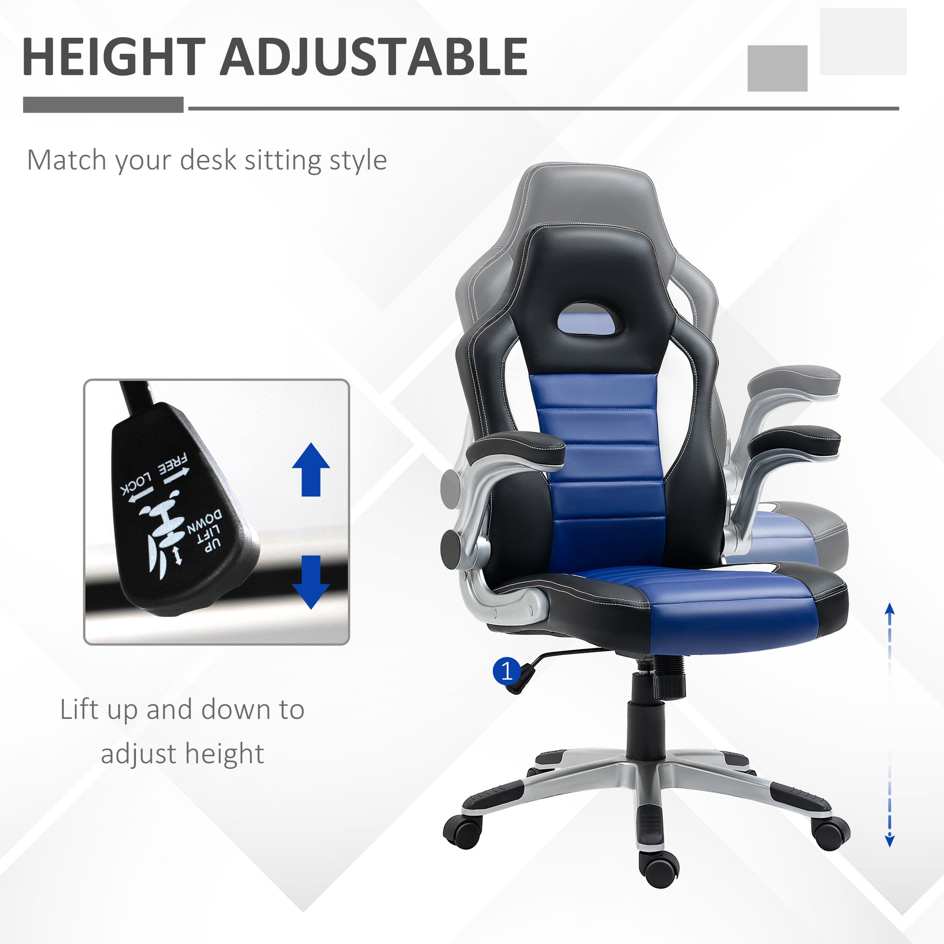 Racing Gaming Chair - Blue PU Leather Executive Office Chair-Office Products > Office Furniture > Office Chairs > Video Game Chairs-DECOROLALA