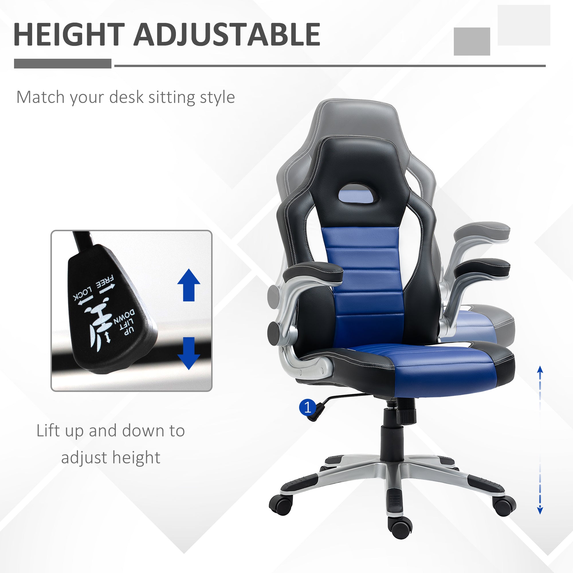 Racing Gaming Chair - Blue PU Leather Executive Office Chair-Office Products > Office Furniture > Office Chairs > Video Game Chairs-DECOROLALA