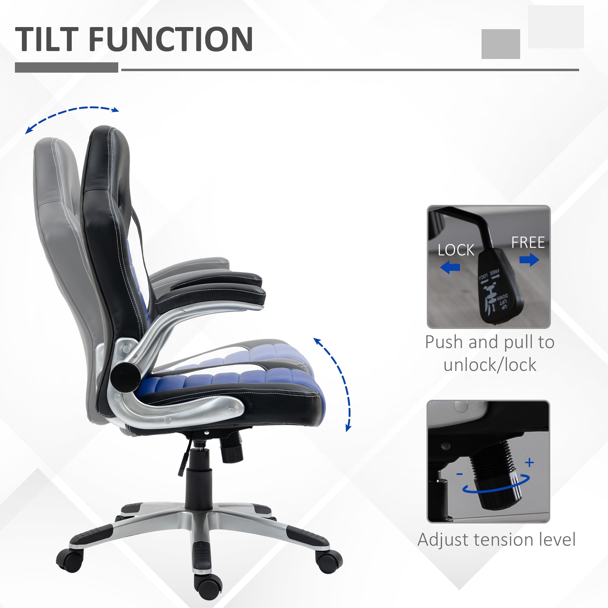 Racing Gaming Chair - Blue PU Leather Executive Office Chair-Office Products > Office Furniture > Office Chairs > Video Game Chairs-DECOROLALA
