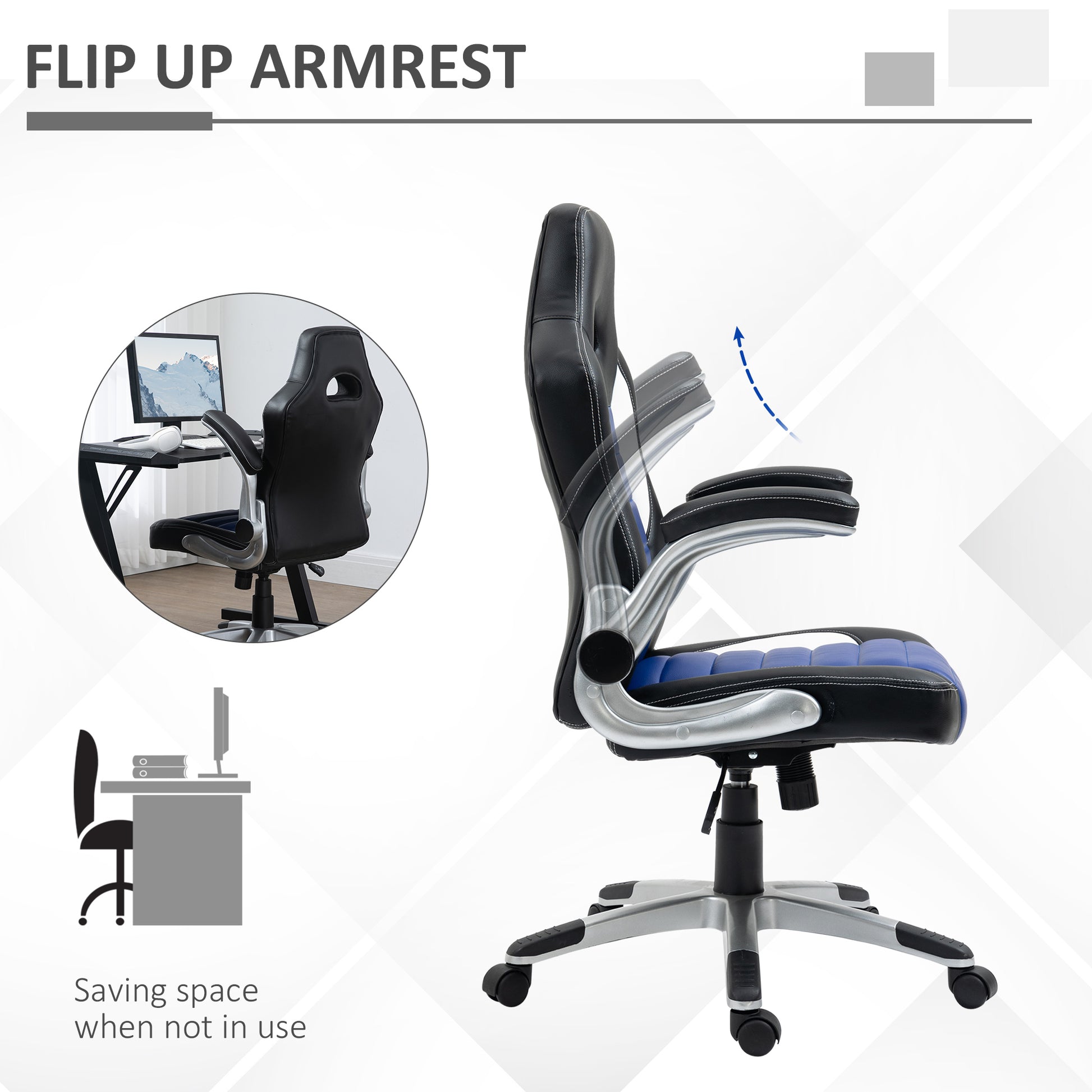 Racing Gaming Chair - Blue PU Leather Executive Office Chair-Office Products > Office Furniture > Office Chairs > Video Game Chairs-DECOROLALA