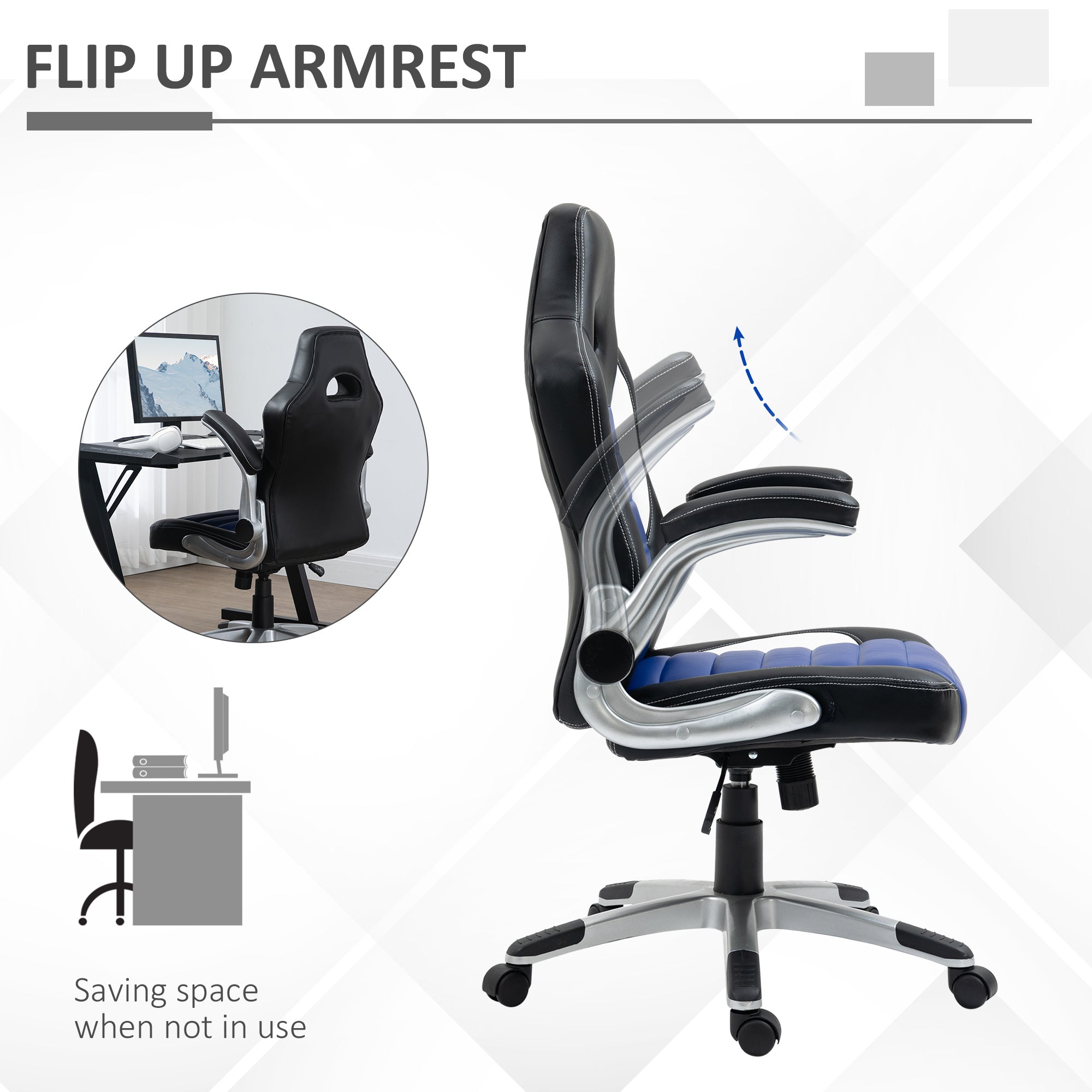 Racing Gaming Chair - Blue PU Leather Executive Office Chair-Office Products > Office Furniture > Office Chairs > Video Game Chairs-DECOROLALA
