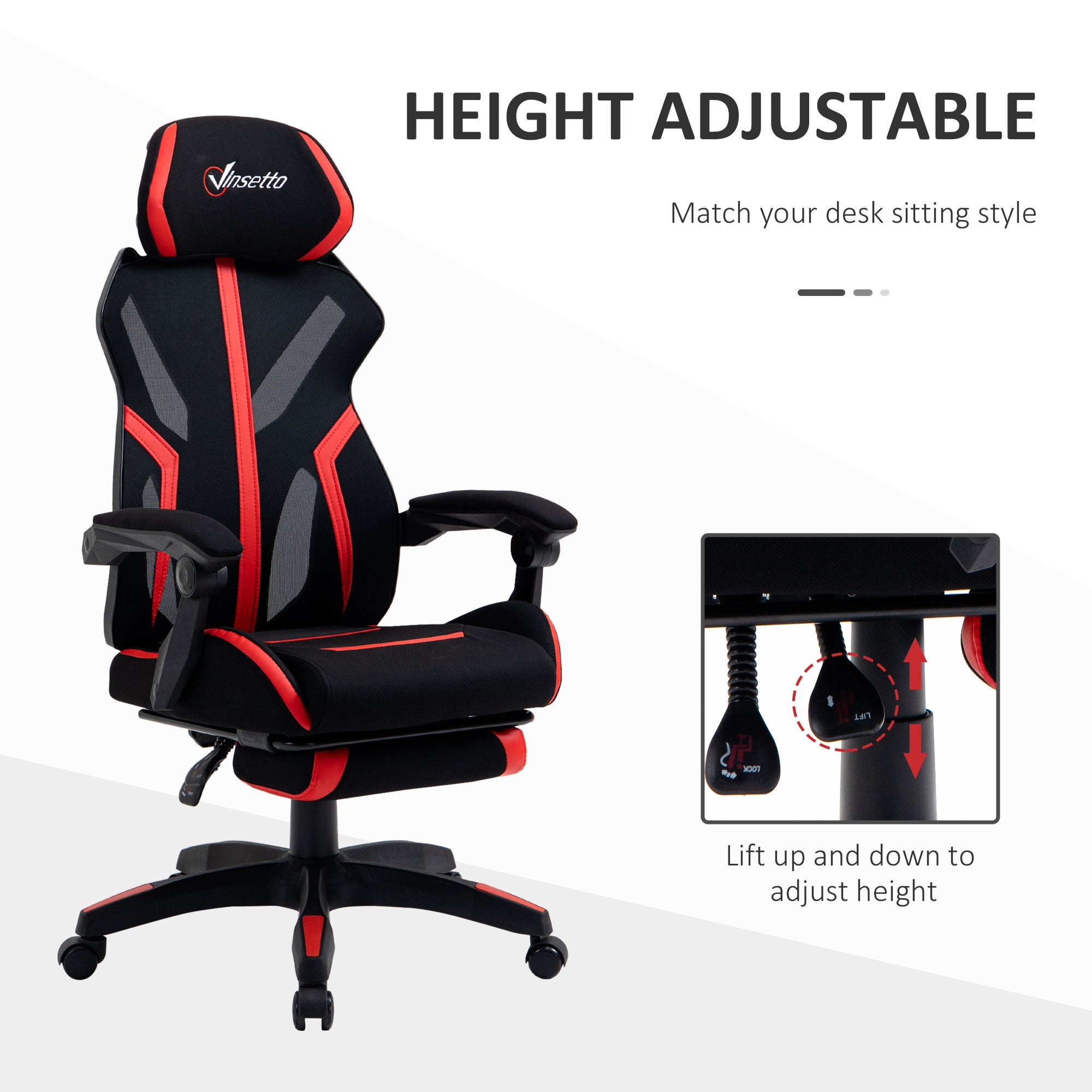 Racing Gaming Chair Ergonomic Black Red-DECOROLALA