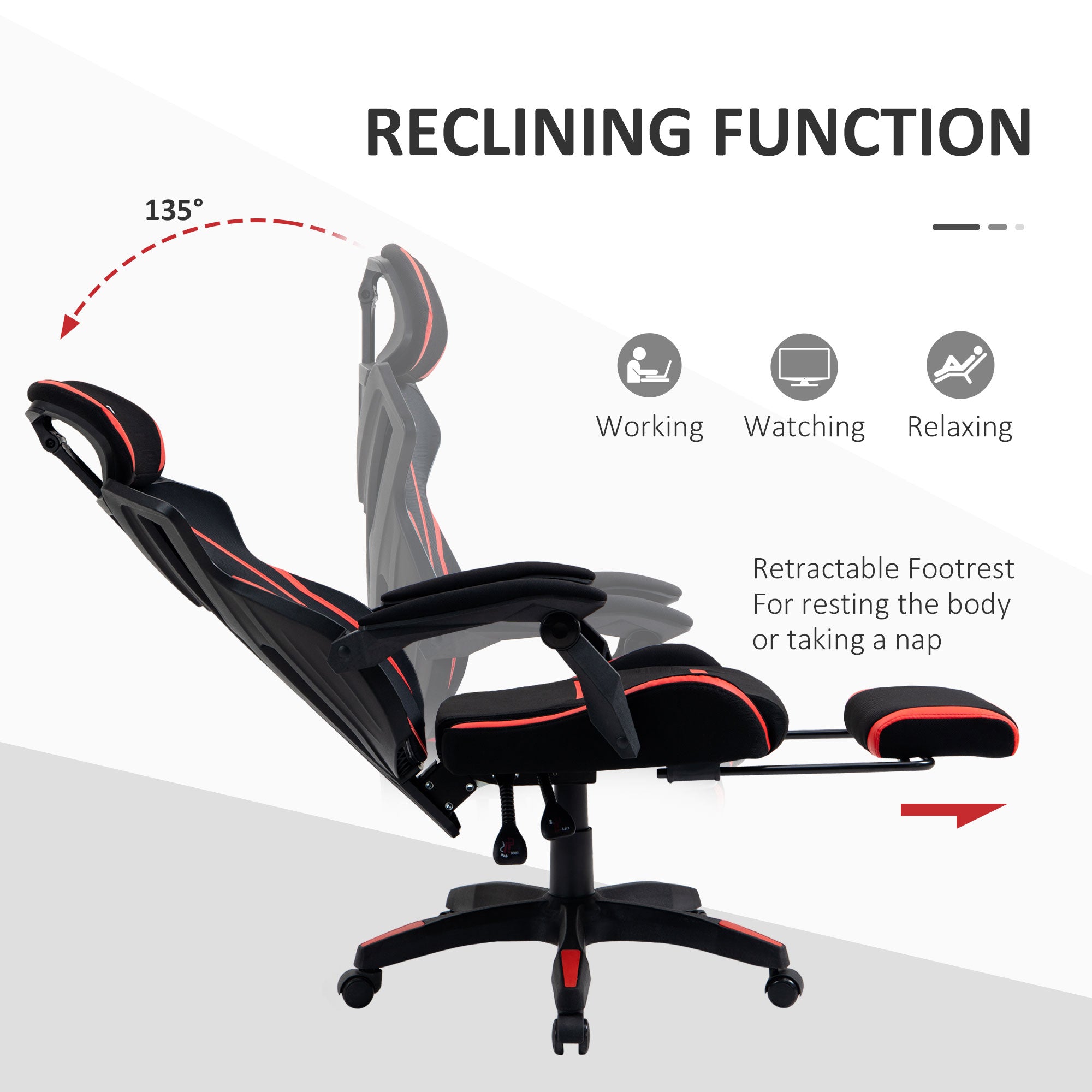 Racing Gaming Chair Ergonomic Black Red-DECOROLALA