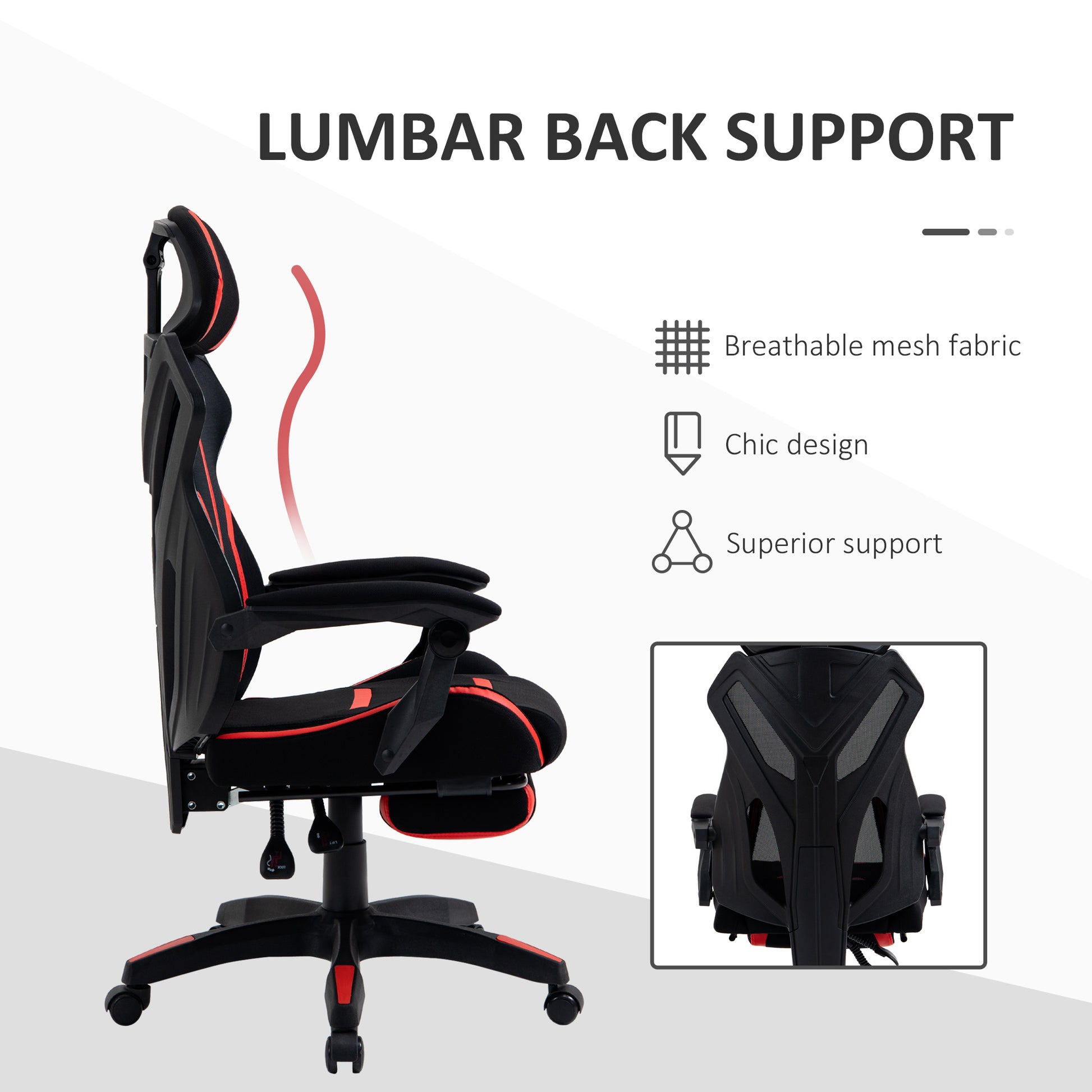 Racing Gaming Chair Ergonomic Black Red-DECOROLALA