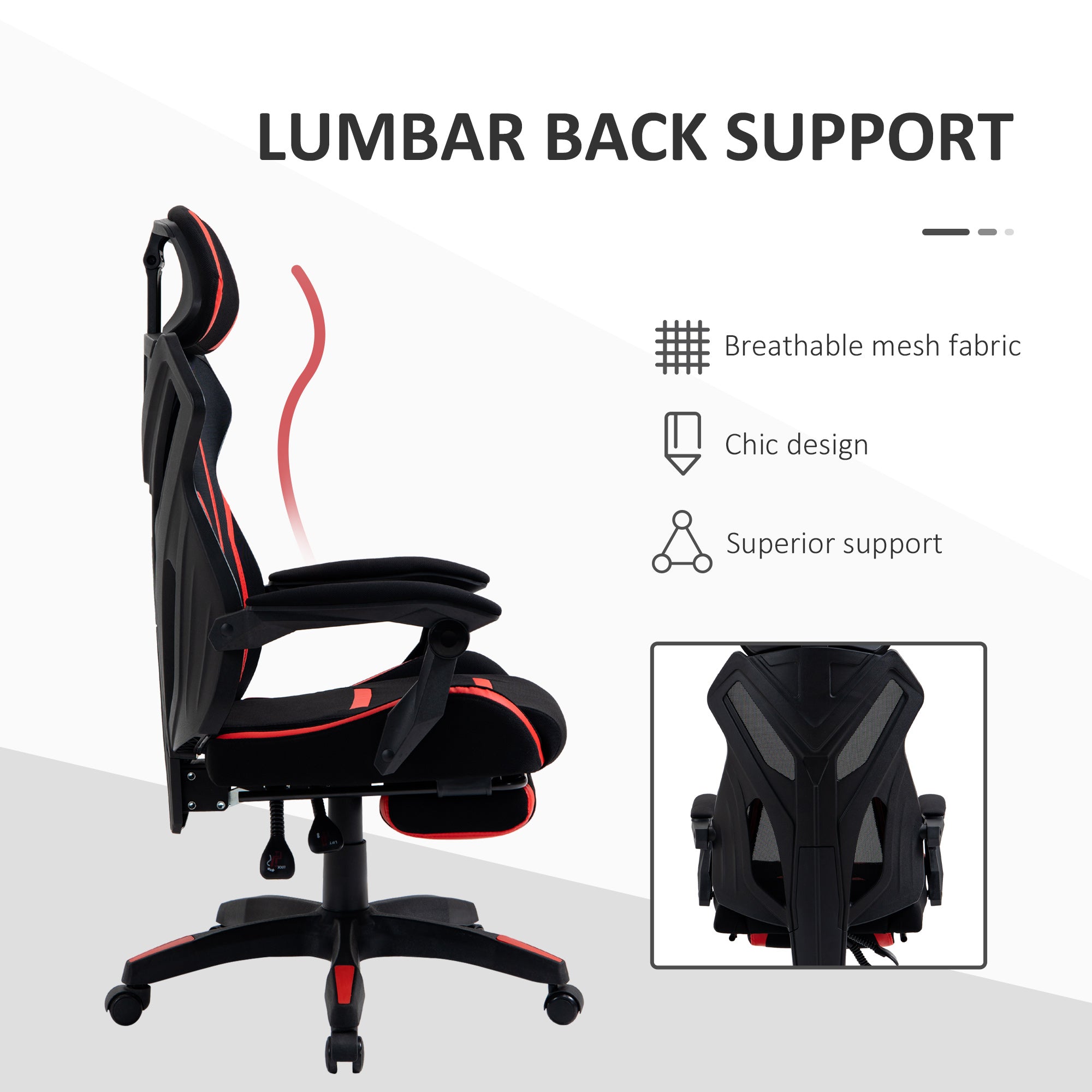 Racing Gaming Chair Ergonomic Black Red-DECOROLALA