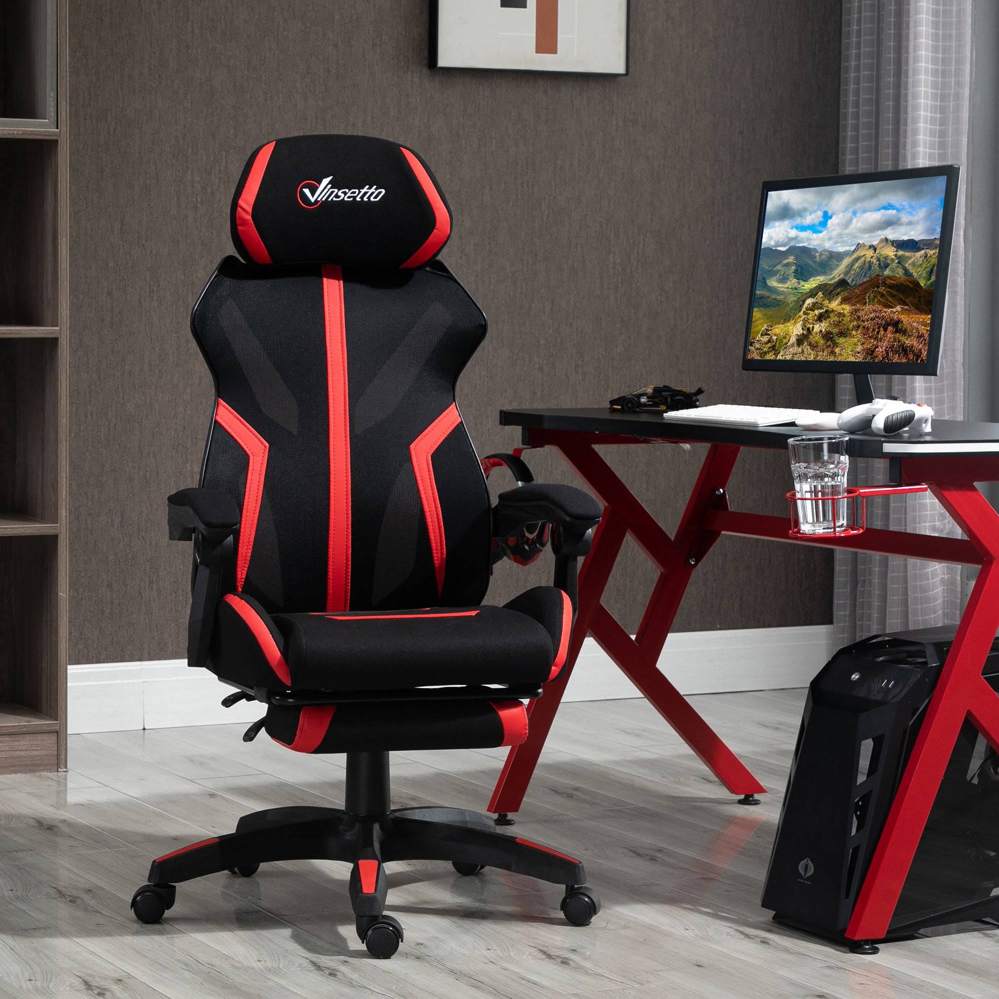Racing Gaming Chair Ergonomic Black Red-DECOROLALA
