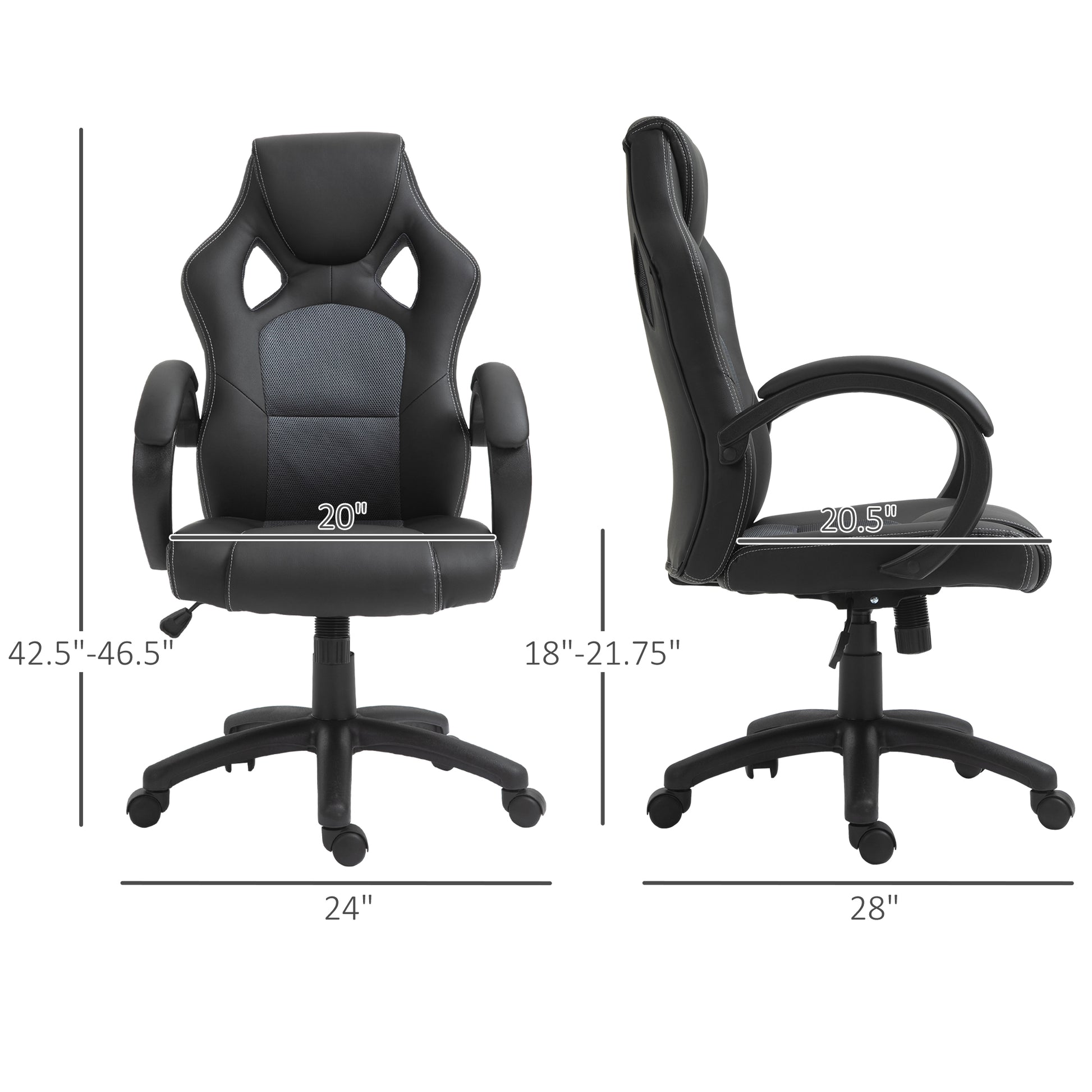Racing Gaming Chair - Grey Faux Leather Office Chair-Office Products > Office Furniture > Office Chairs > Video Game Chairs-DECOROLALA
