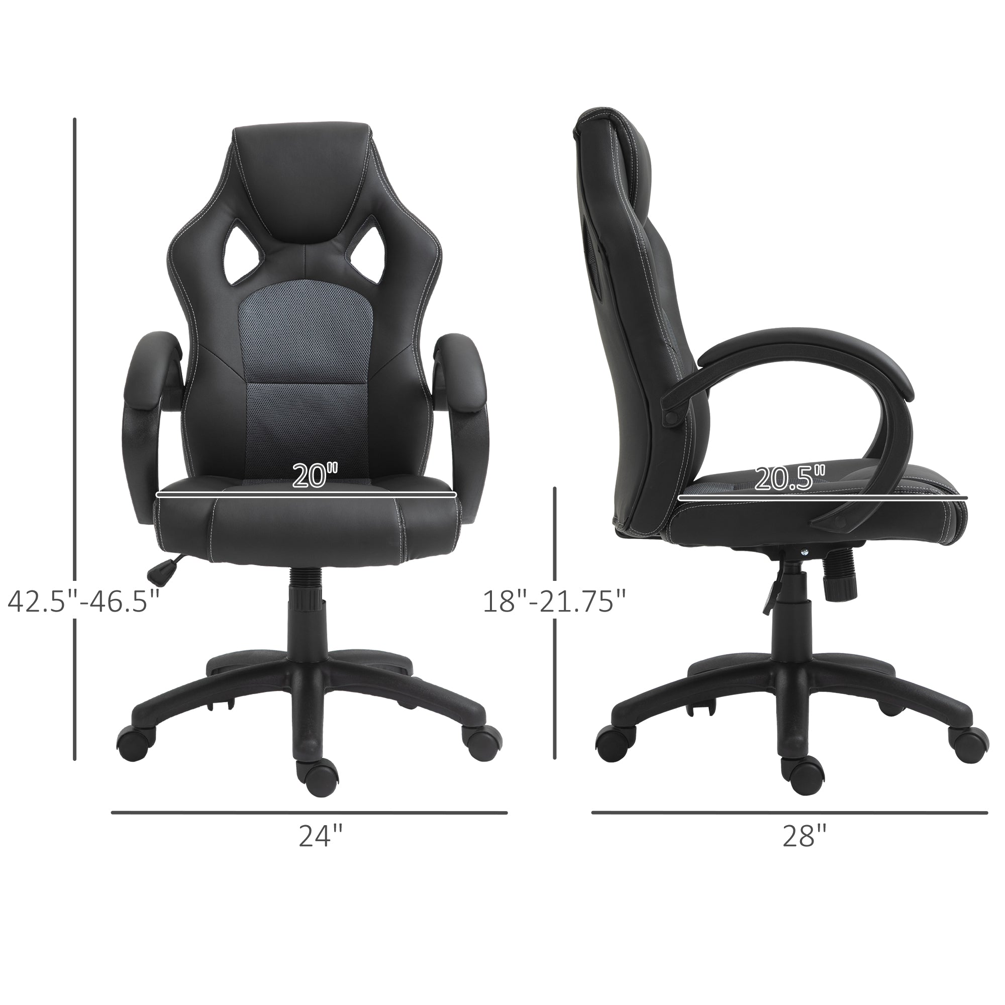 Racing Gaming Chair - Grey Faux Leather Office Chair-Office Products > Office Furniture > Office Chairs > Video Game Chairs-DECOROLALA