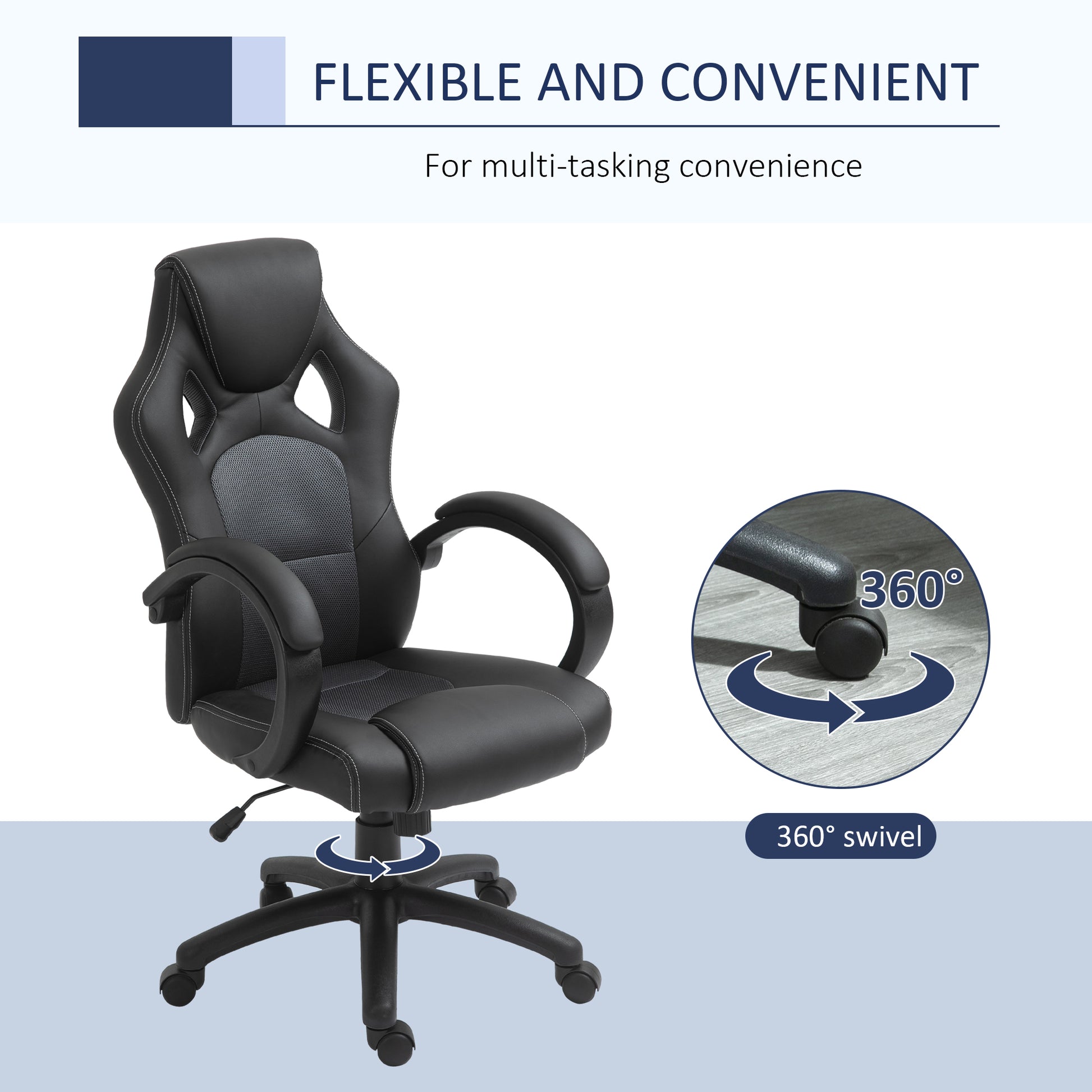 Racing Gaming Chair - Grey Faux Leather Office Chair-Office Products > Office Furniture > Office Chairs > Video Game Chairs-DECOROLALA