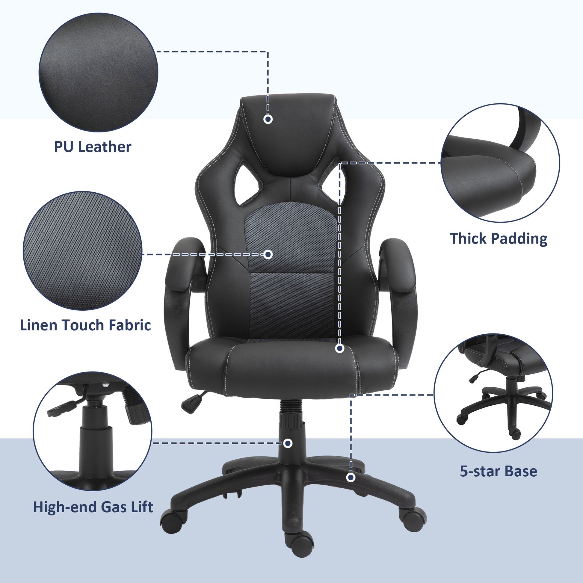 Racing Gaming Chair - Grey Faux Leather Office Chair-Office Products > Office Furniture > Office Chairs > Video Game Chairs-DECOROLALA
