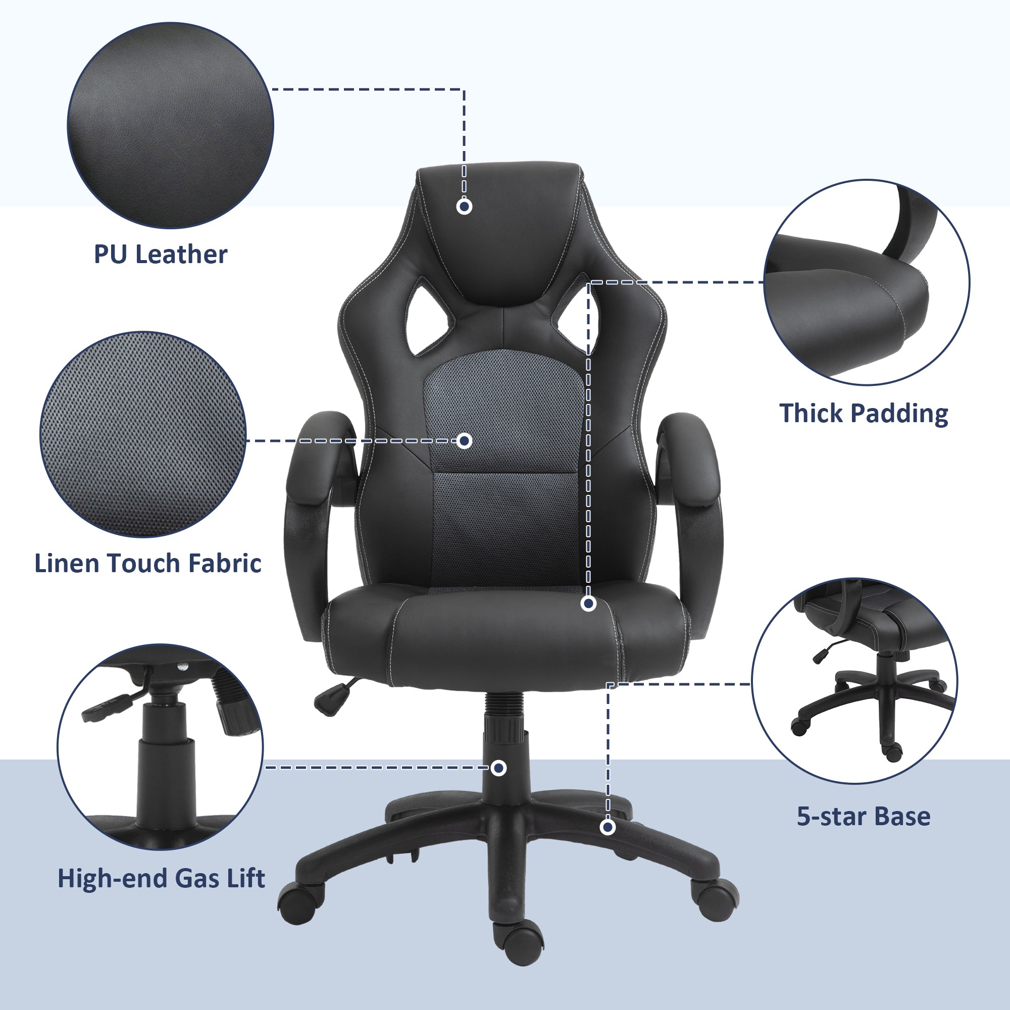 Racing Gaming Chair - Grey Faux Leather Office Chair-Office Products > Office Furniture > Office Chairs > Video Game Chairs-DECOROLALA