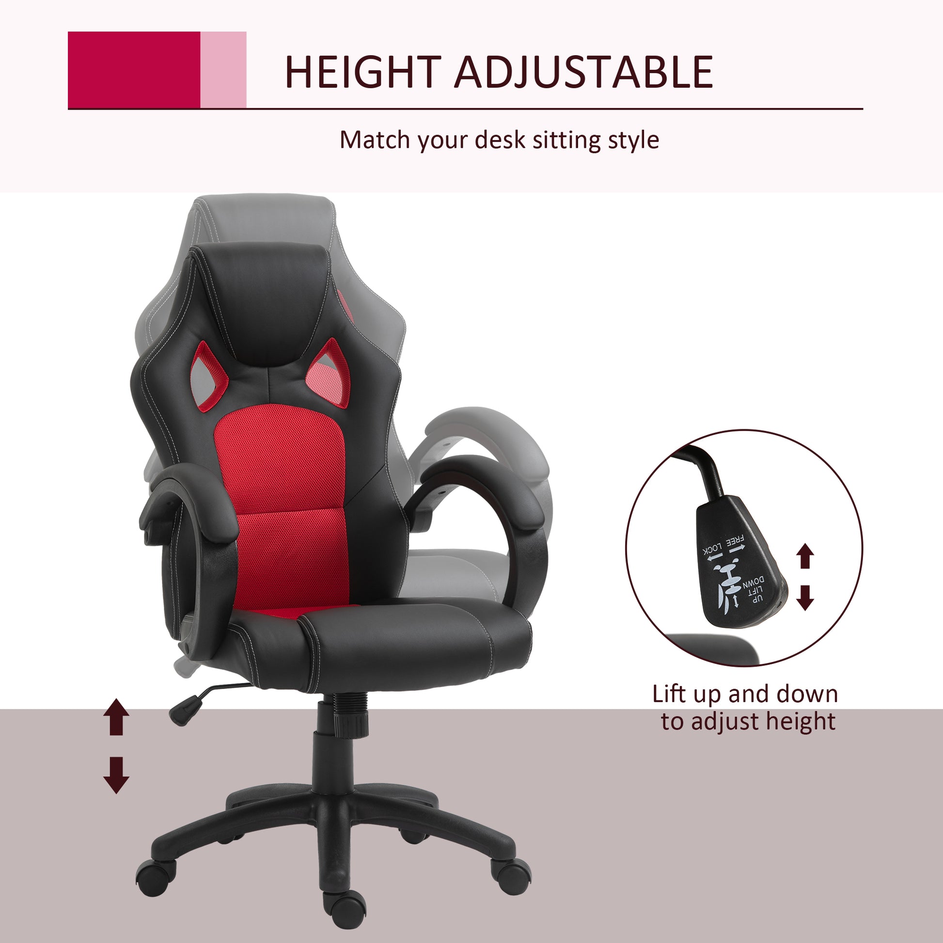 Racing Gaming Chair - Red Ergonomic Office Desk Chair-Office Products > Office Furniture > Office Chairs > Video Game Chairs-DECOROLALA