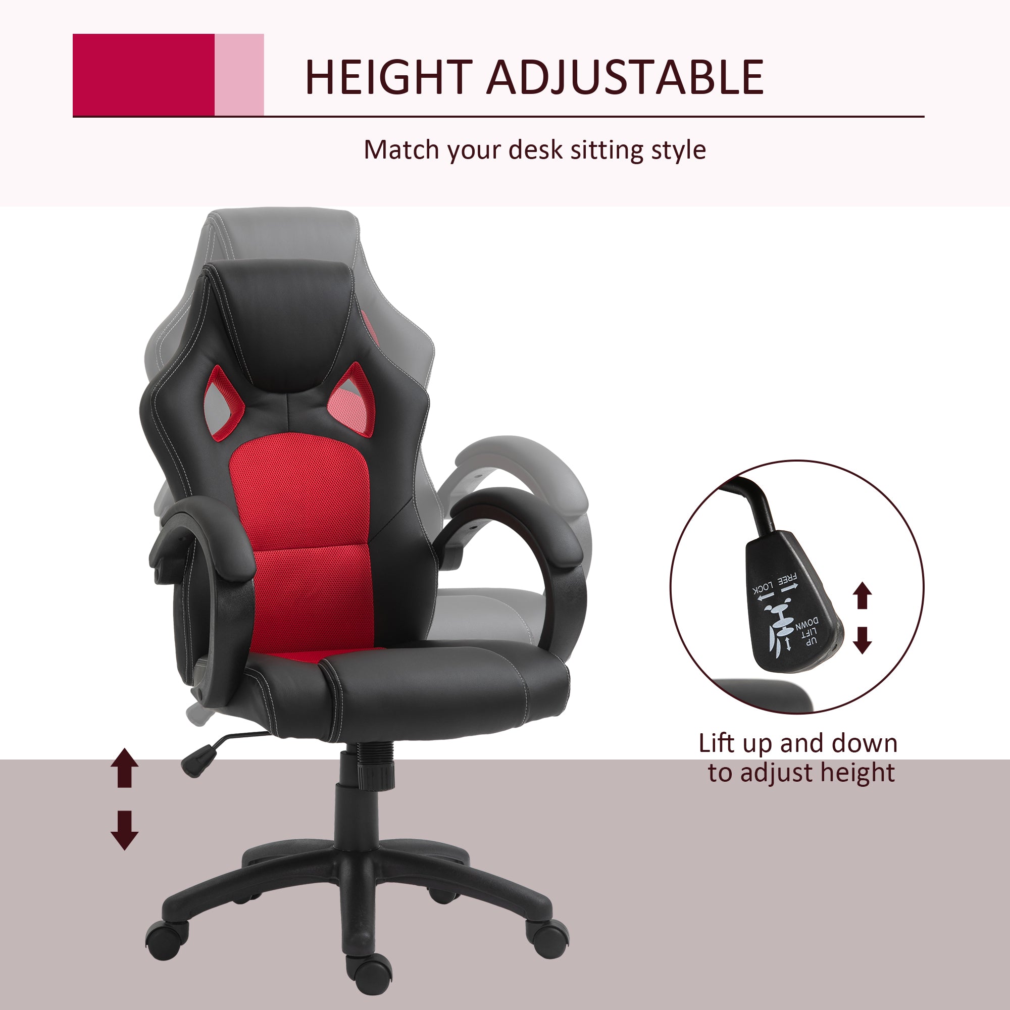 Racing Gaming Chair - Red Ergonomic Office Desk Chair-Office Products > Office Furniture > Office Chairs > Video Game Chairs-DECOROLALA