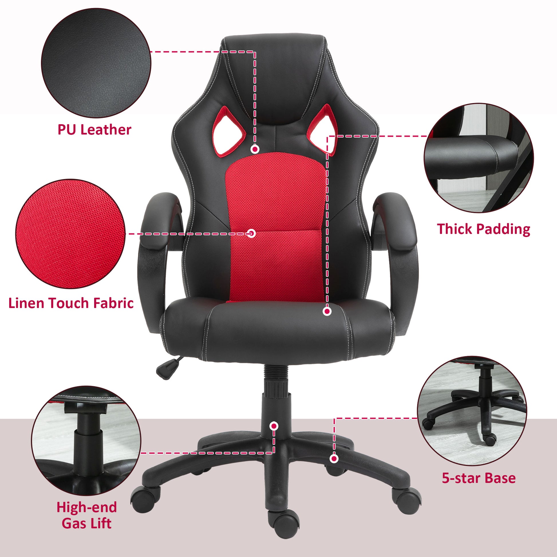 Racing Gaming Chair - Red Ergonomic Office Desk Chair-Office Products > Office Furniture > Office Chairs > Video Game Chairs-DECOROLALA