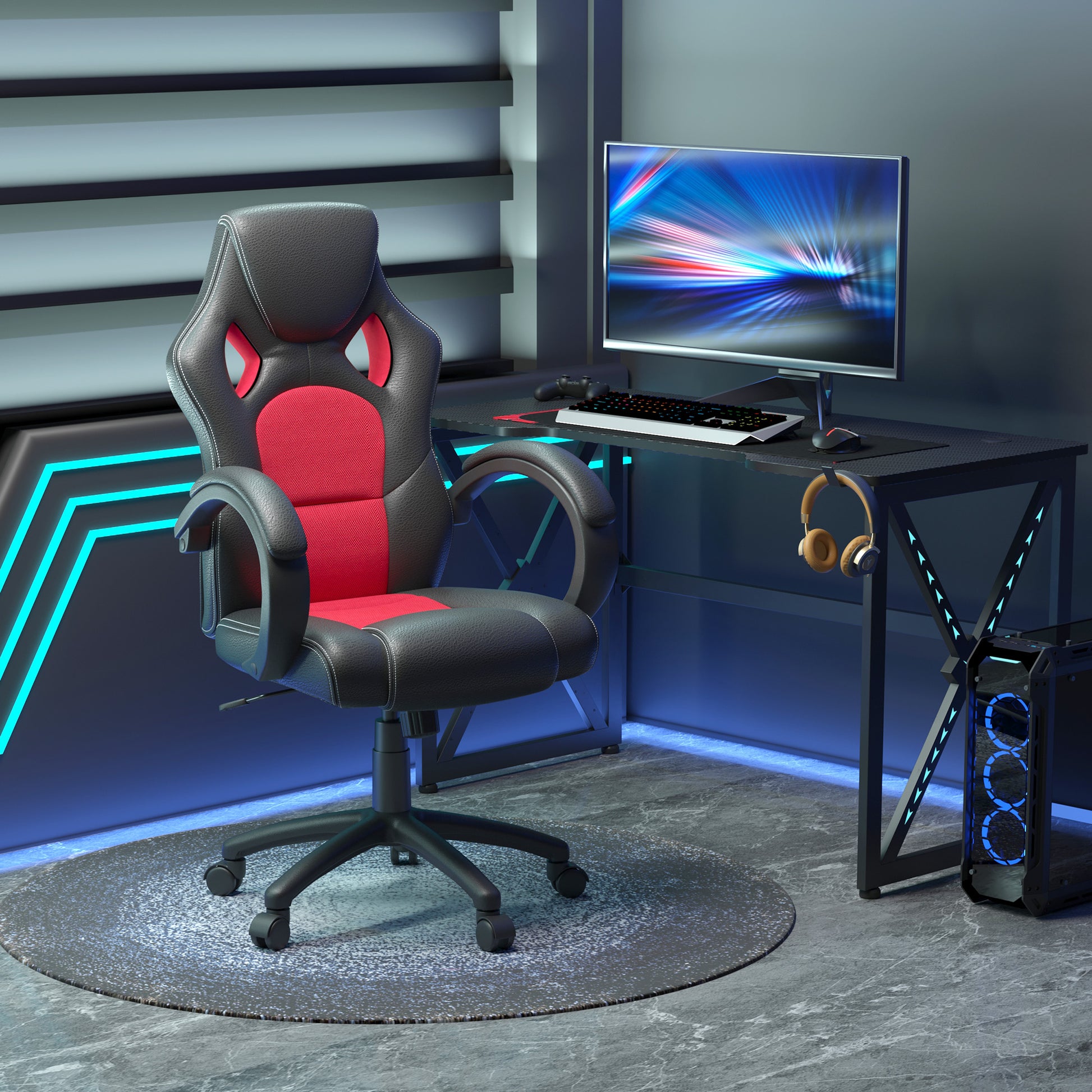 Racing Gaming Chair - Red Ergonomic Office Desk Chair-Office Products > Office Furniture > Office Chairs > Video Game Chairs-DECOROLALA