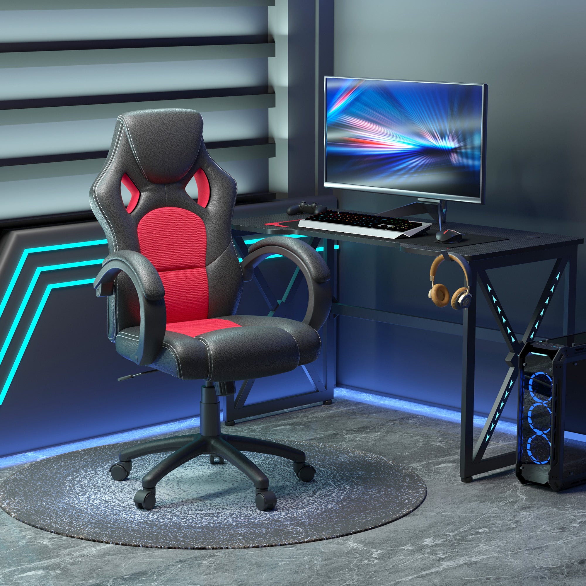 Racing Gaming Chair - Red Ergonomic Office Desk Chair-Office Products > Office Furniture > Office Chairs > Video Game Chairs-DECOROLALA