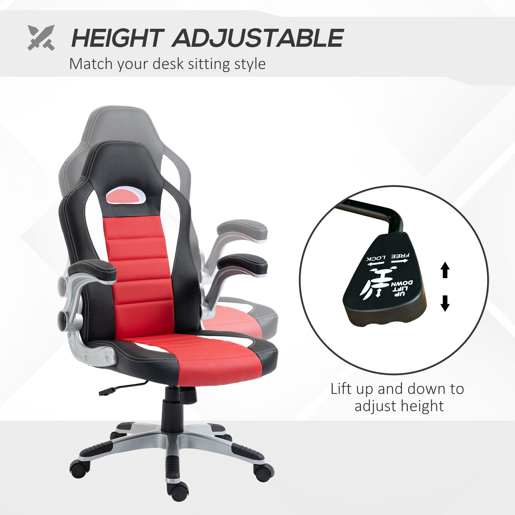 Racing Gaming Chair - Red PU Leather Executive Swivel Chair-Office Products > Office Furniture > Office Chairs > Video Game Chairs-DECOROLALA