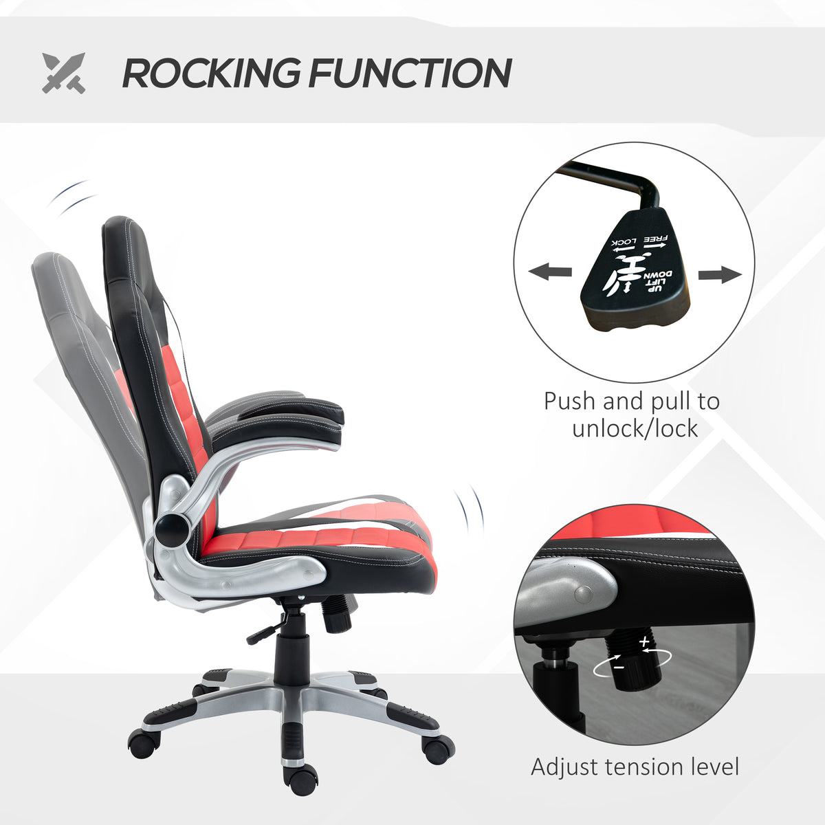 Racing Gaming Chair - Red PU Leather Executive Swivel Chair-Office Products > Office Furniture > Office Chairs > Video Game Chairs-DECOROLALA