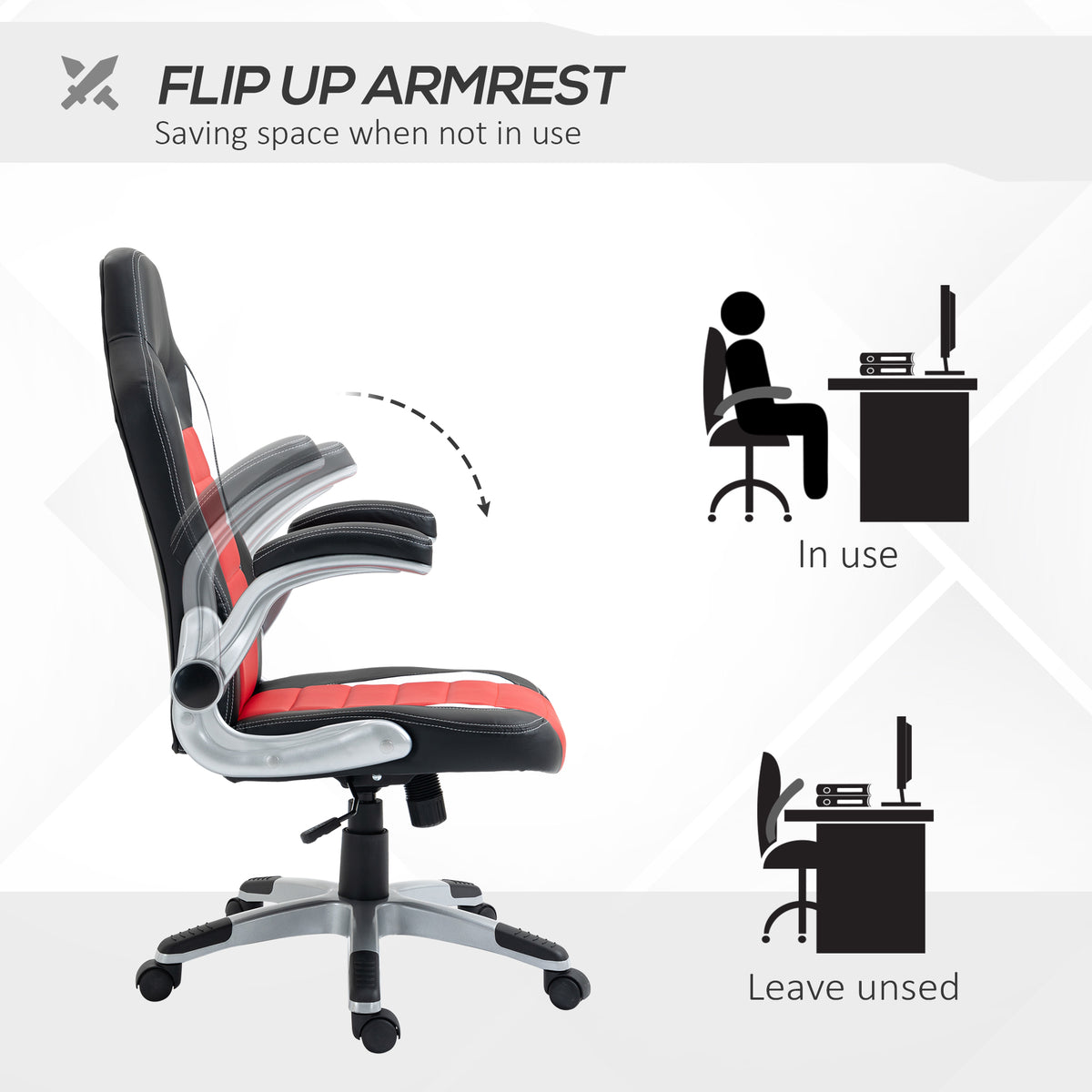 Racing Gaming Chair - Red PU Leather Executive Swivel Chair-Office Products > Office Furniture > Office Chairs > Video Game Chairs-DECOROLALA