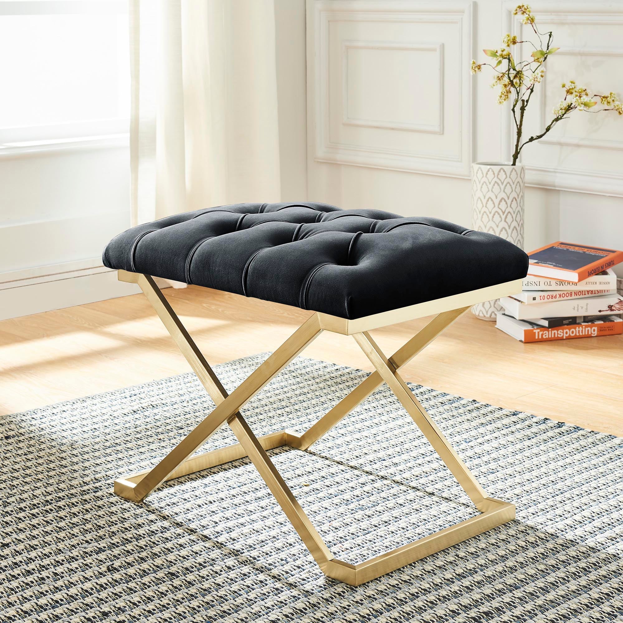 Rada Single Bench - Black and Gold Velvet Accent Seat-DECOROLALA