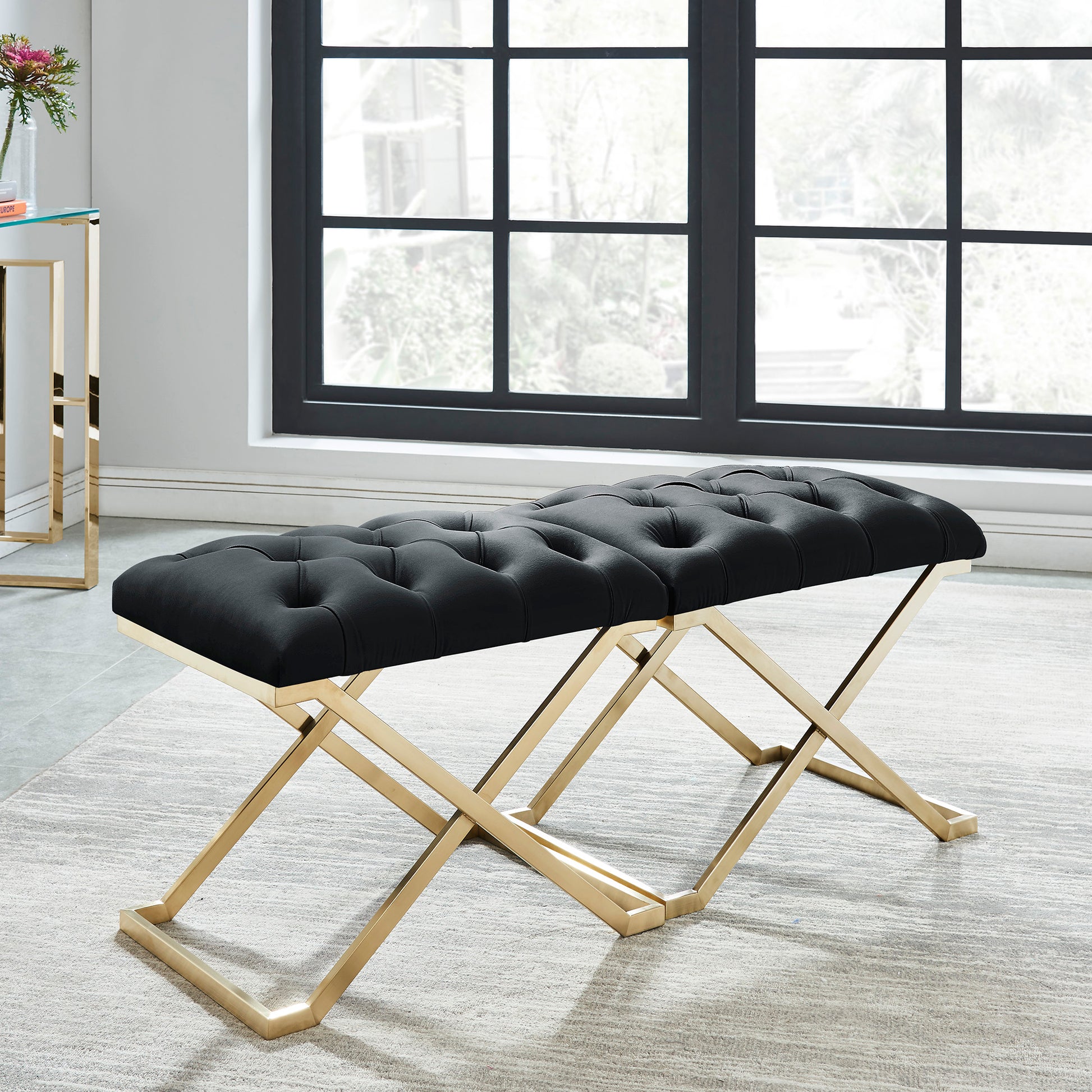 Rada Single Bench - Black and Gold Velvet Accent Seat-DECOROLALA