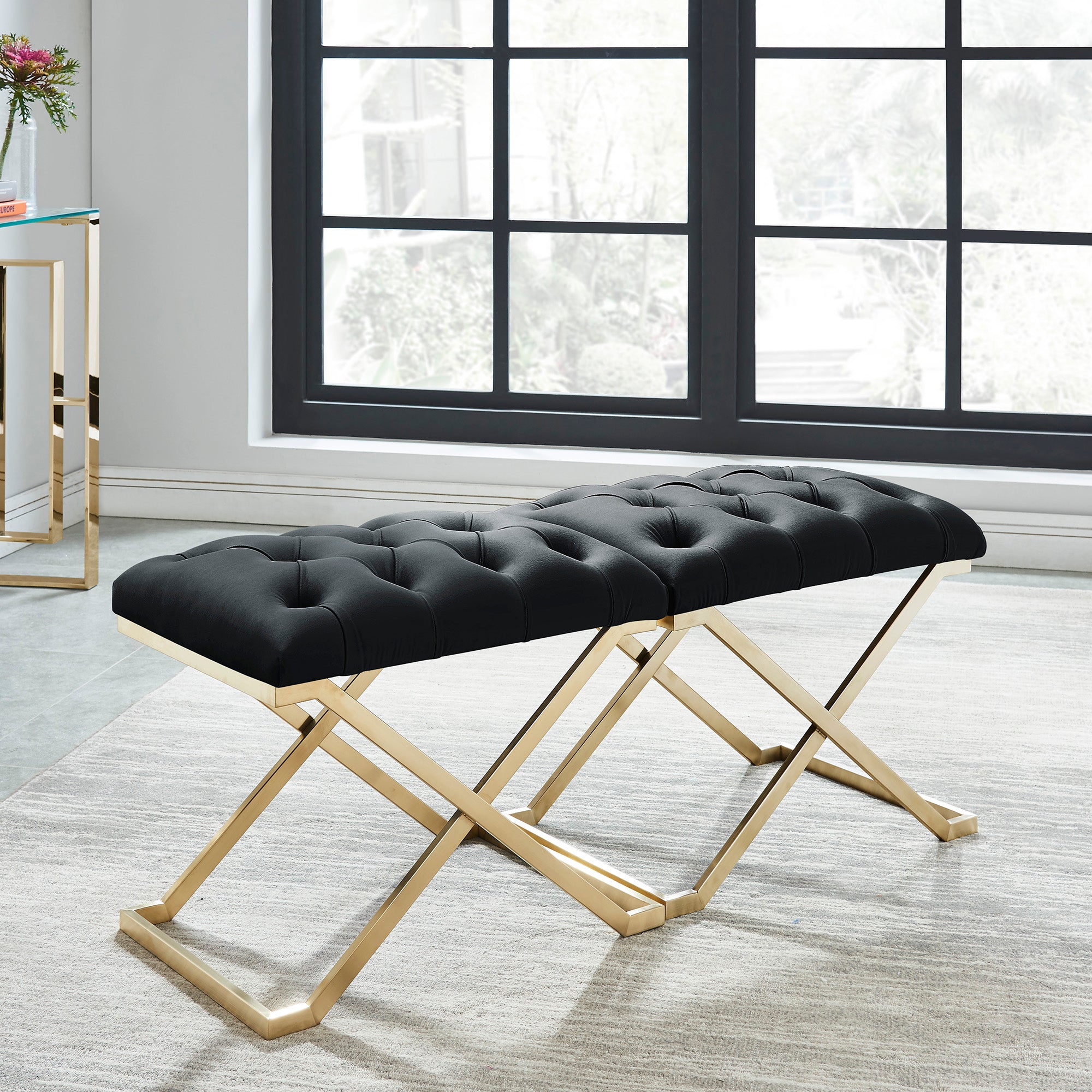Rada Single Bench - Black and Gold Velvet Accent Seat-DECOROLALA