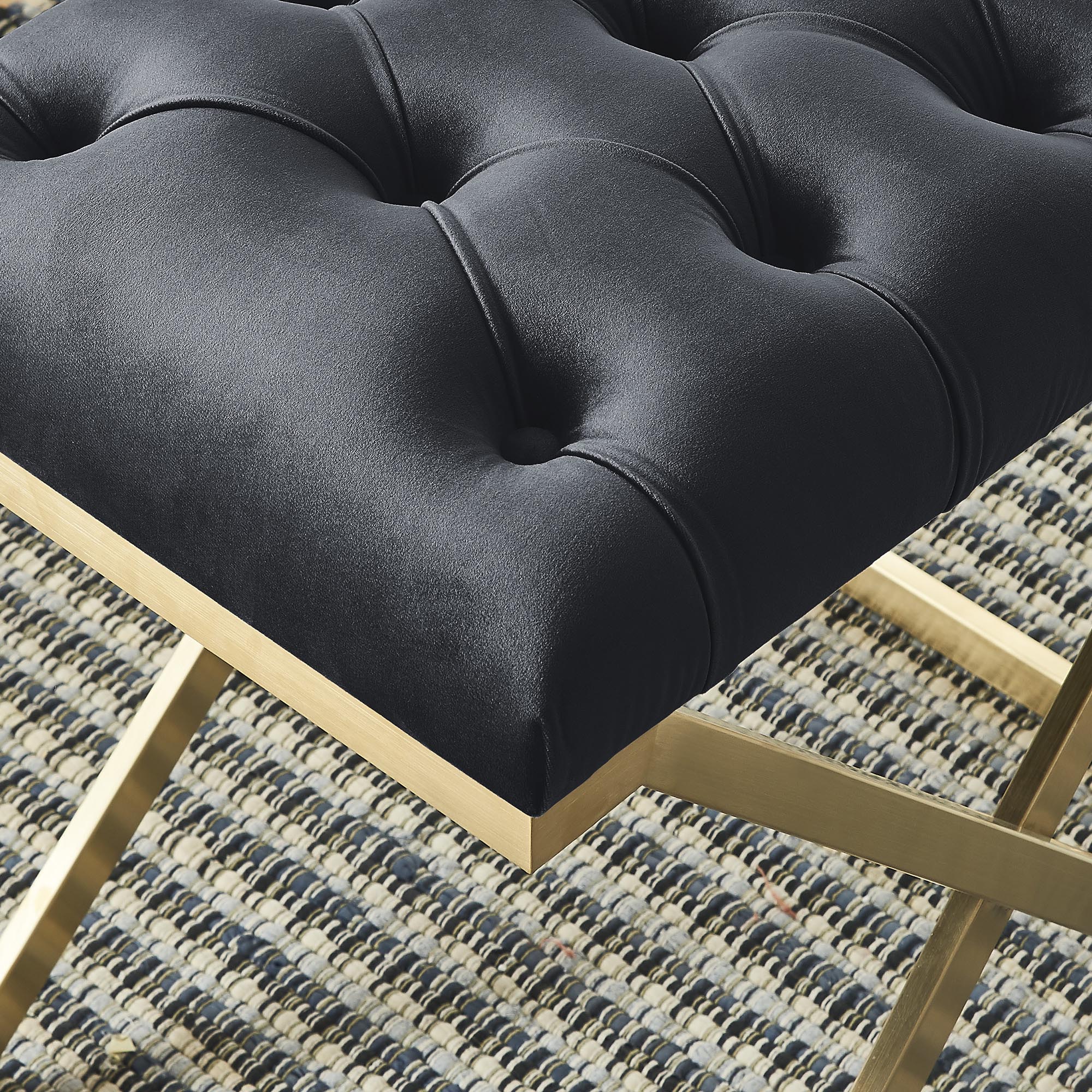 Rada Single Bench - Black and Gold Velvet Accent Seat-DECOROLALA