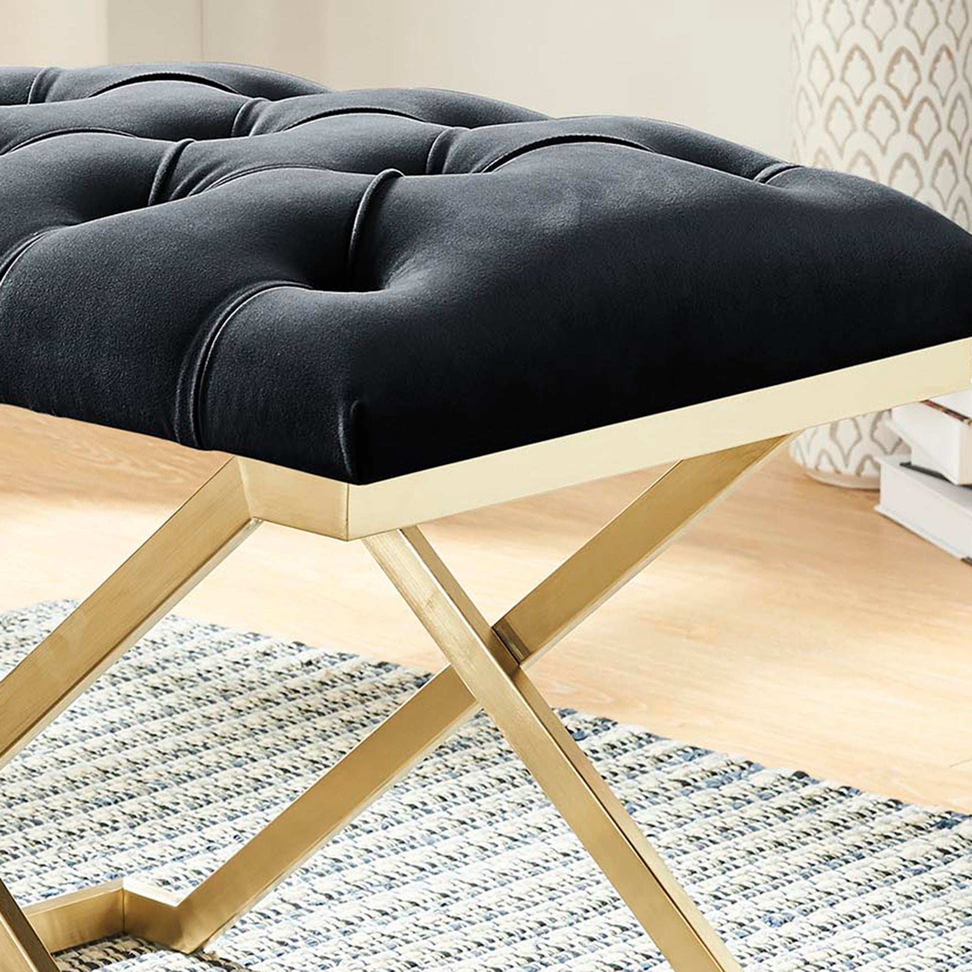 Rada Single Bench - Black and Gold Velvet Accent Seat-DECOROLALA