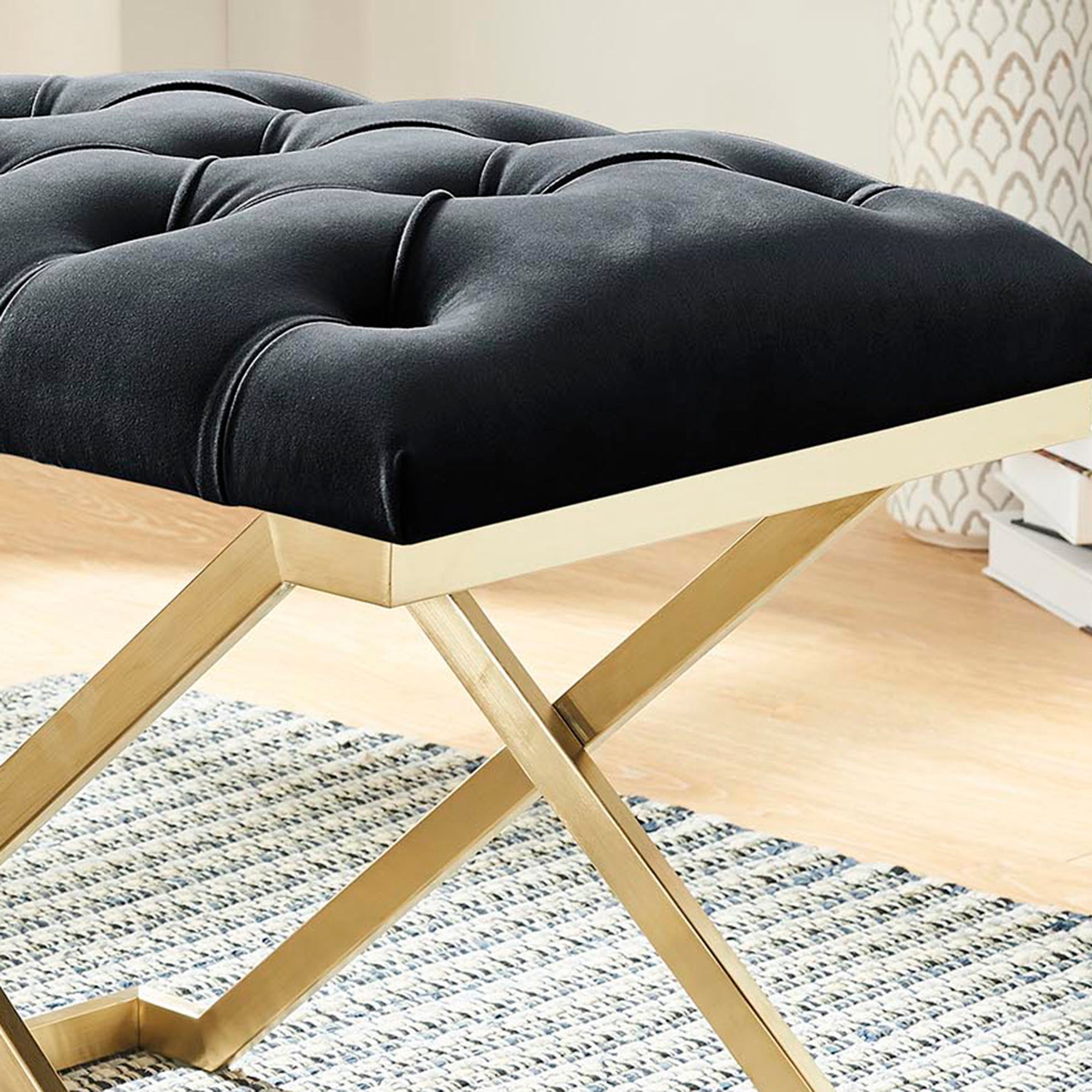 Rada Single Bench - Black and Gold Velvet Accent Seat-DECOROLALA