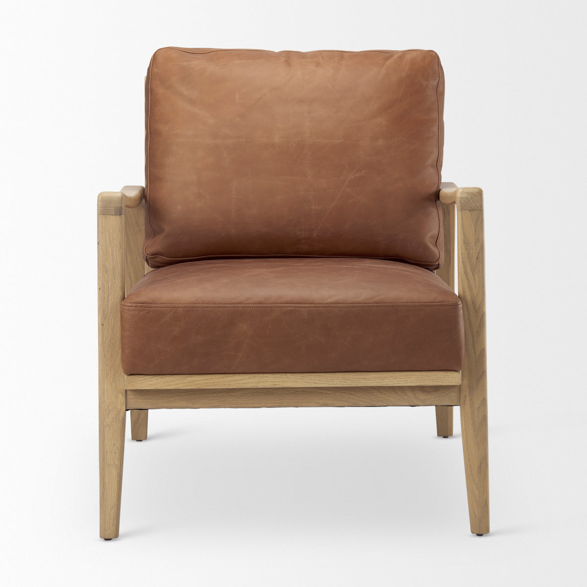 Raeleigh 28.0L x 34.1W x 34.4H Cognac Leather W/ Light Brown Wood Frame Accent Chair-Accent Chairs-DECOROLALA