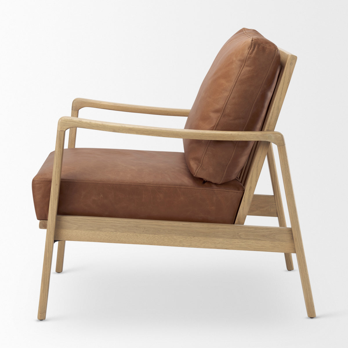 Raeleigh 28.0L x 34.1W x 34.4H Cognac Leather W/ Light Brown Wood Frame Accent Chair-Accent Chairs-DECOROLALA