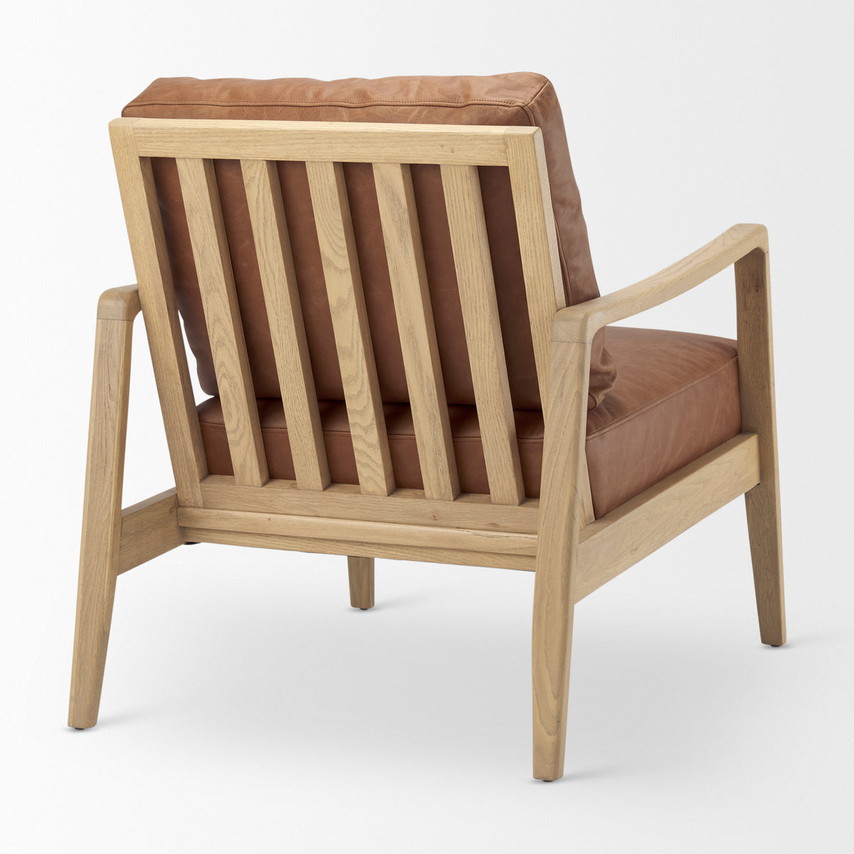 Raeleigh 28.0L x 34.1W x 34.4H Cognac Leather W/ Light Brown Wood Frame Accent Chair-Accent Chairs-DECOROLALA