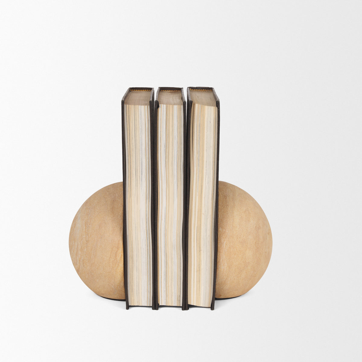 Rahmi Sandstone Orb Bookends-Bookends-DECOROLALA