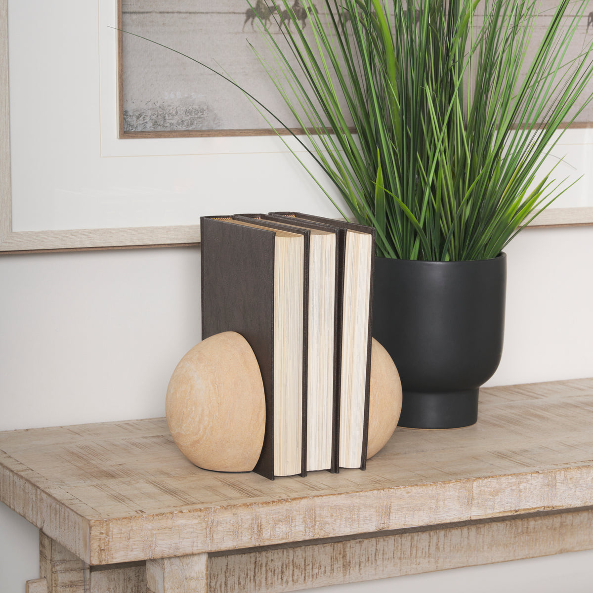 Rahmi Sandstone Orb Bookends-Bookends-DECOROLALA