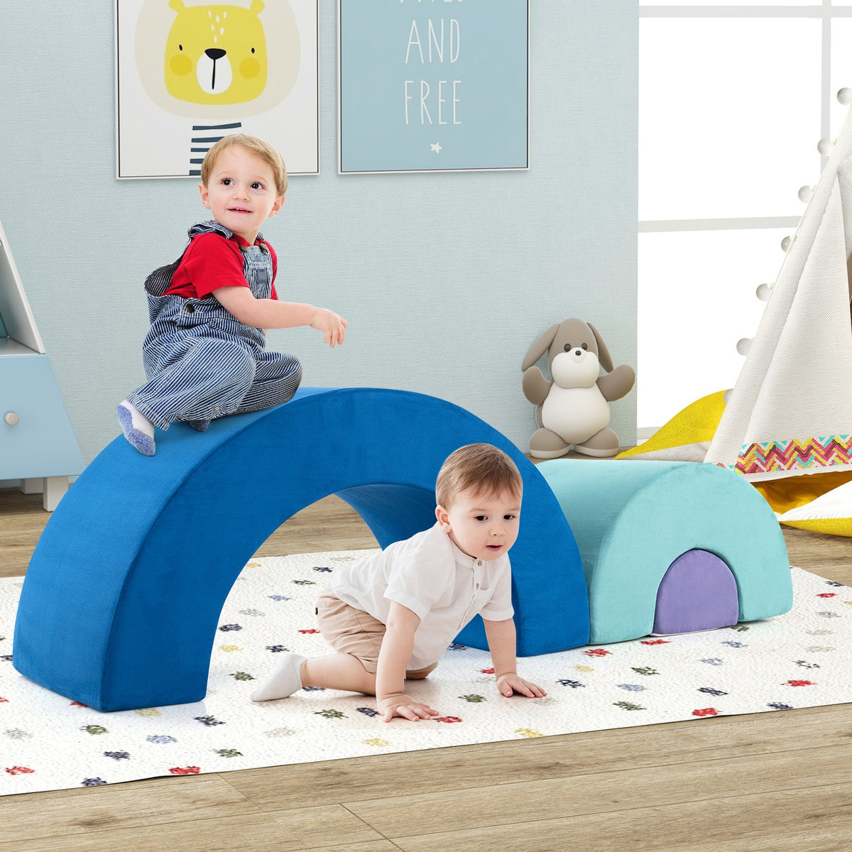 Rainbow Arc Foam Climbing Playset - 3-Piece Suede Play Blocks
