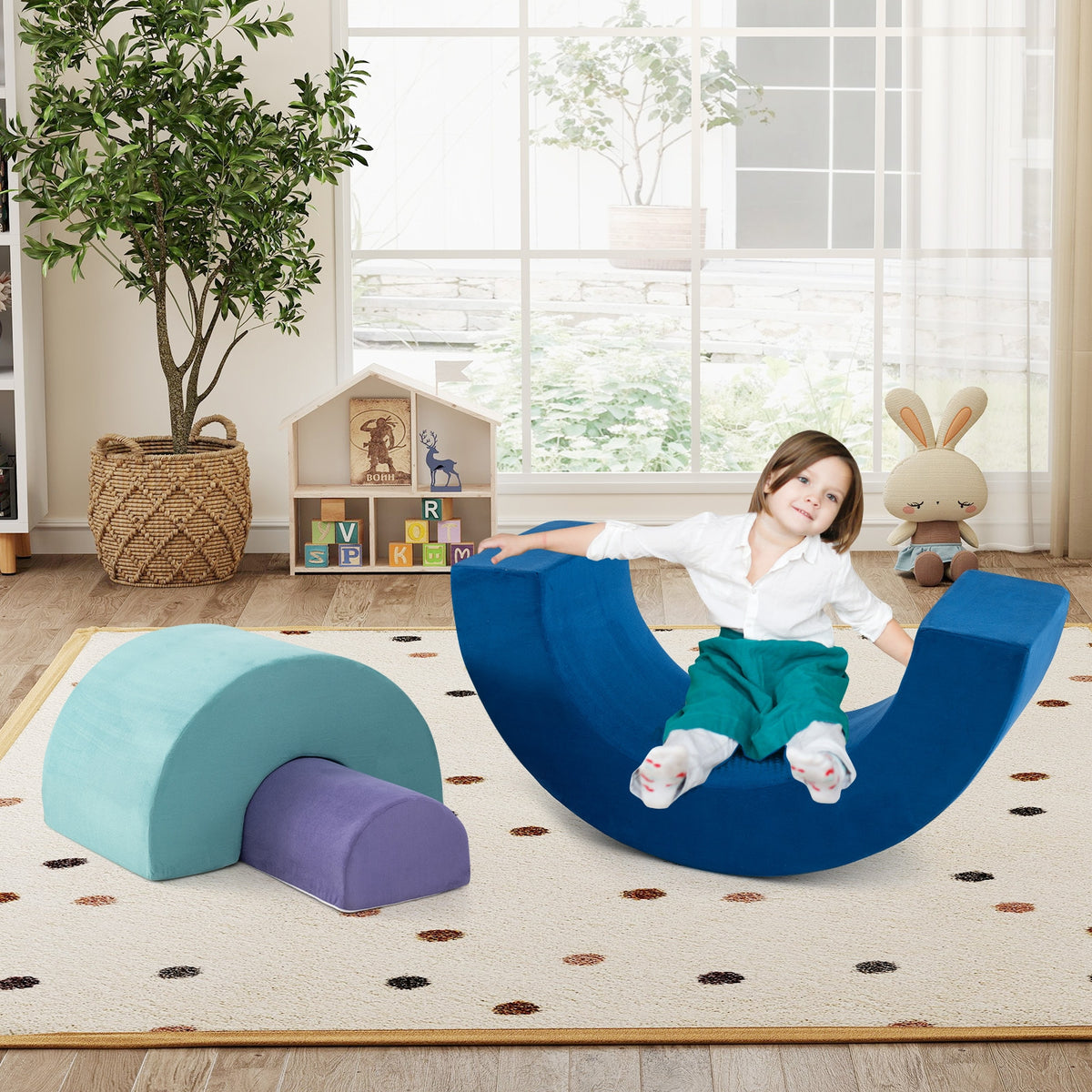 Rainbow Arc Foam Climbing Playset - 3-Piece Suede Play Blocks