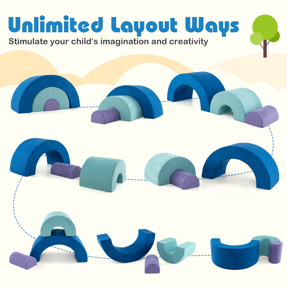 Rainbow Arc Foam Climbing Playset - 3-Piece Suede Play Blocks