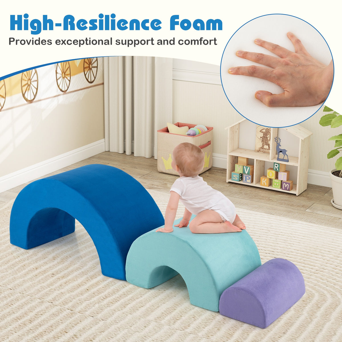 Rainbow Arc Foam Climbing Playset - 3-Piece Suede Play Blocks