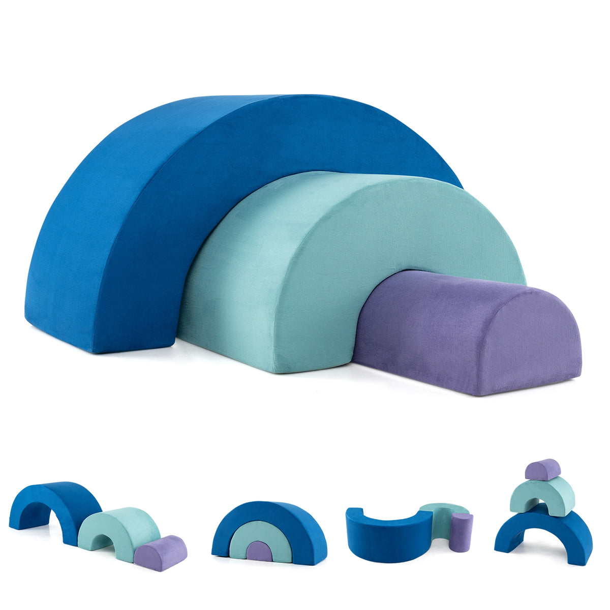 Rainbow Arc Climber Playset Foam Climbing Blocks with Machine Washable Covers-Multicolor