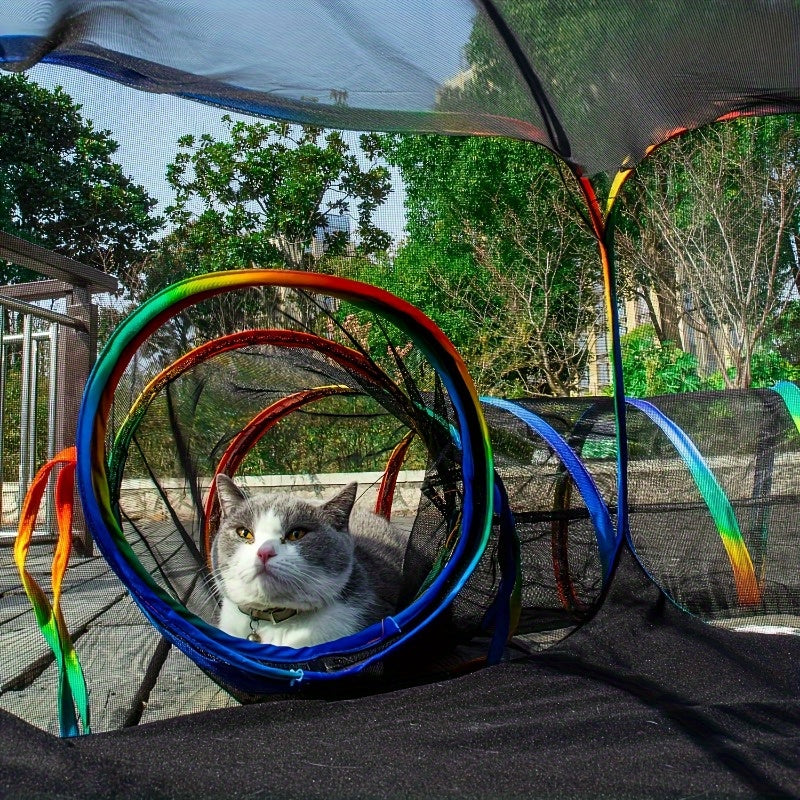 Rainbow Tunnel Tent Playpen for Cats - Foldable Striped Design-DECOROLALA